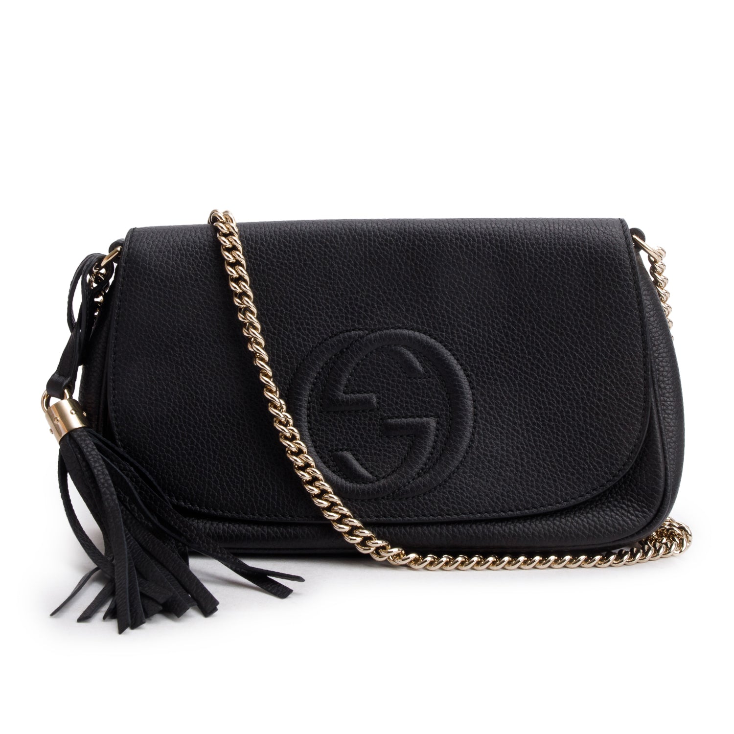 Gucci Black Pebbled Calfskin Medium Soho Chain Crossbody Bag w/ Box
