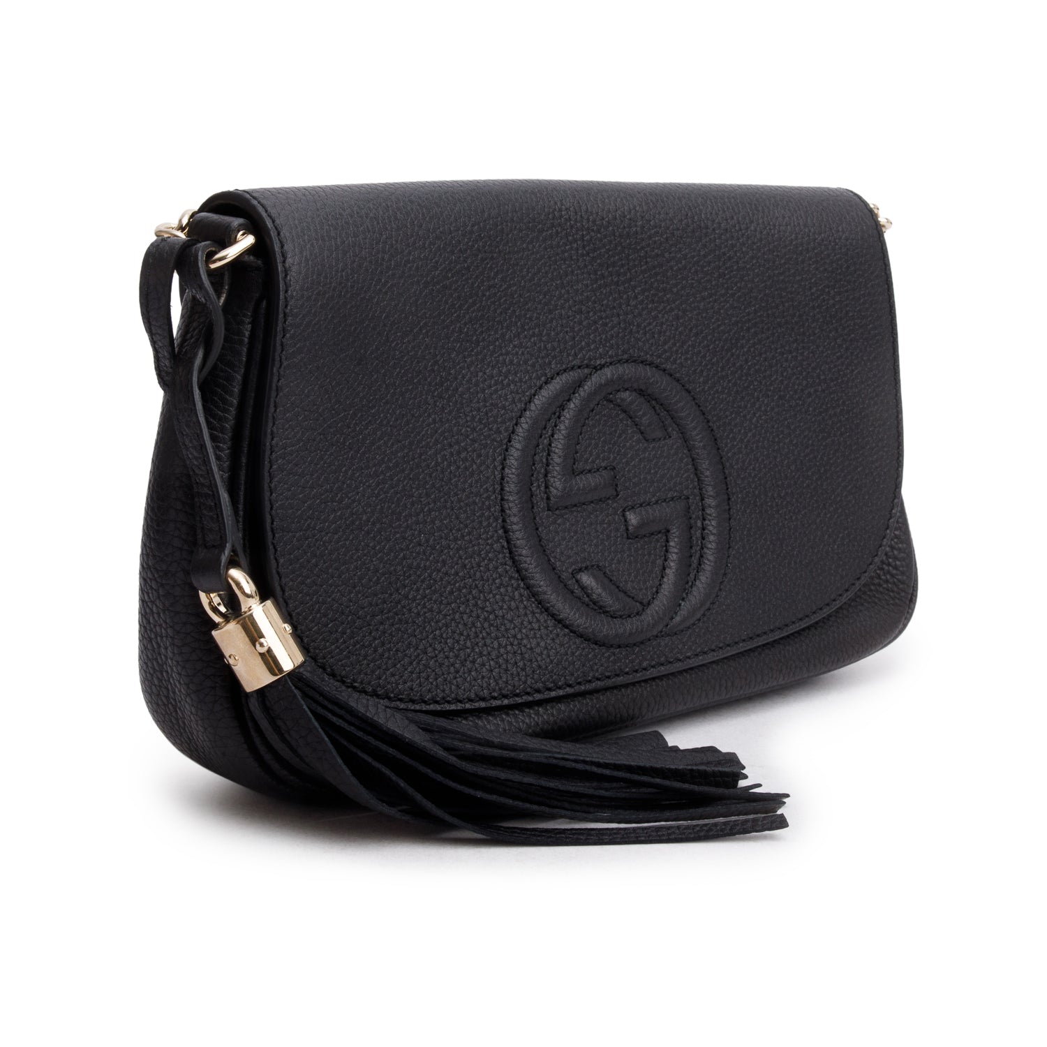 Gucci Black Pebbled Calfskin Medium Soho Chain Crossbody Bag w/ Box