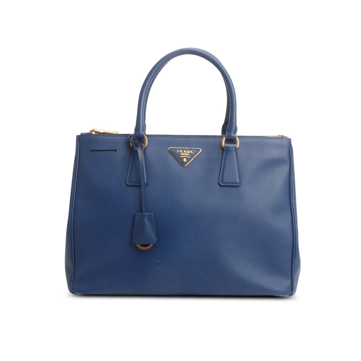 Prada Blue Saffiano Lux Medium Double Zip Galleria Tote w/ Strap