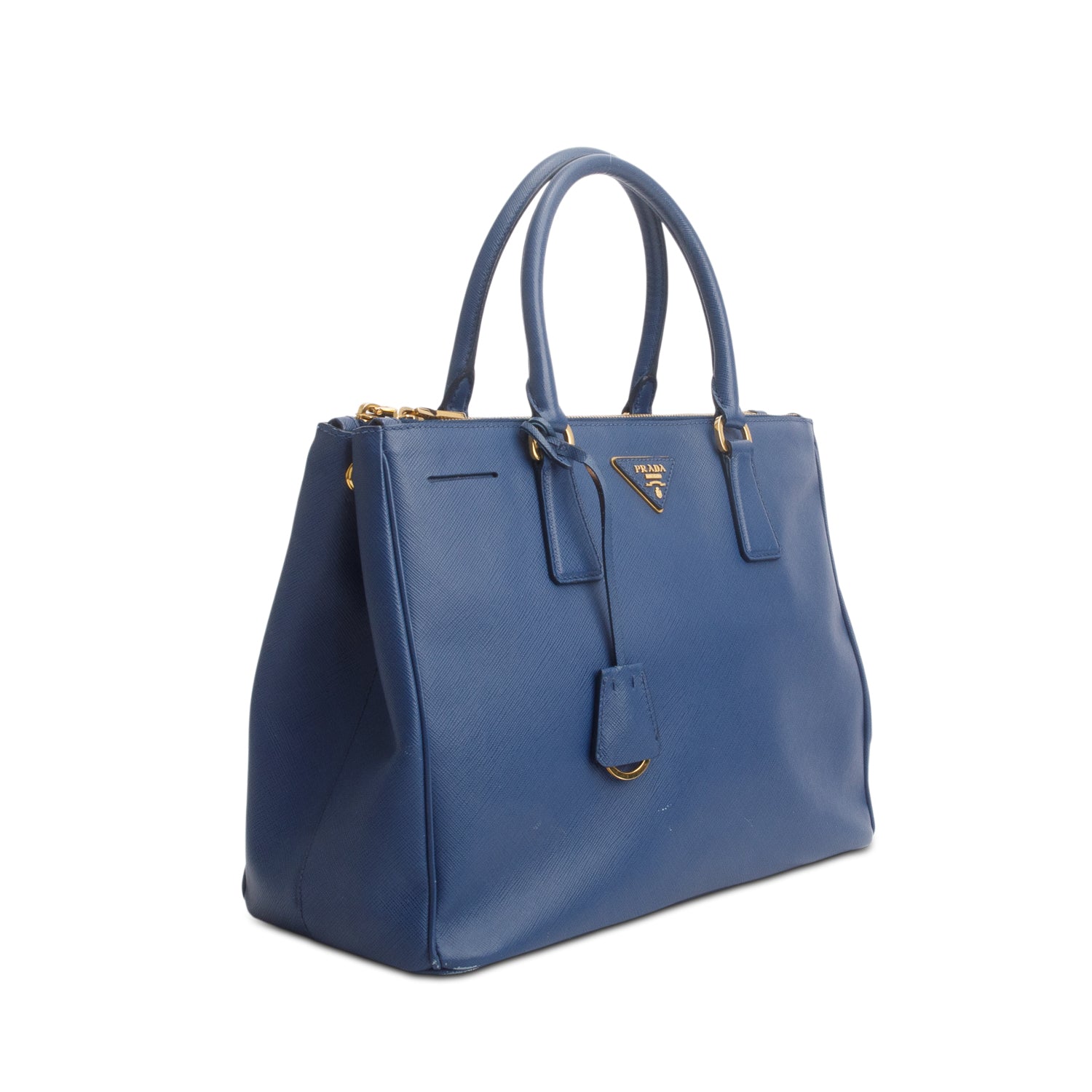 Prada Blue Saffiano Lux Medium Double Zip Galleria Tote w/ Strap