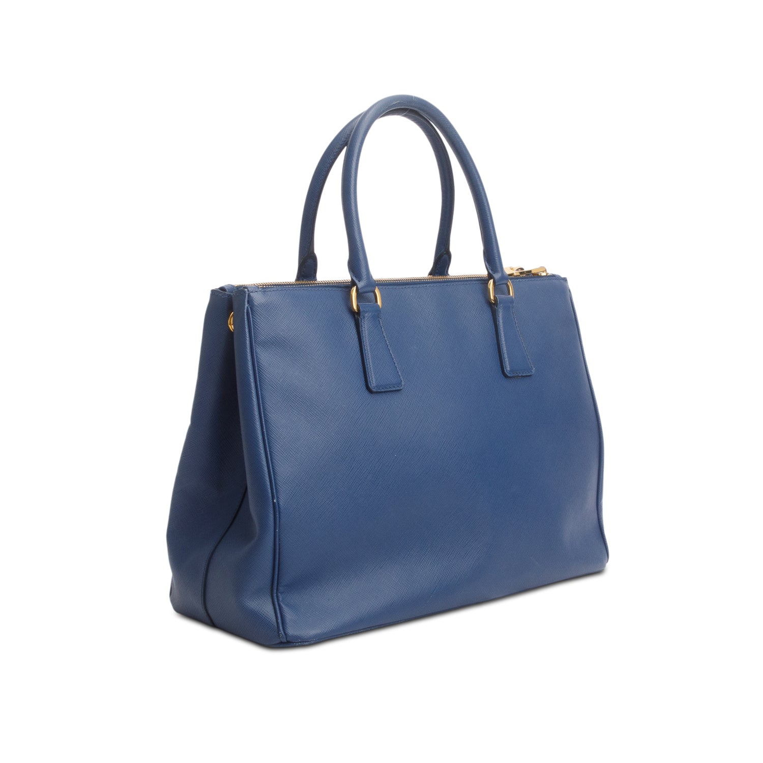 Prada Blue Saffiano Lux Medium Double Zip Galleria Tote w/ Strap