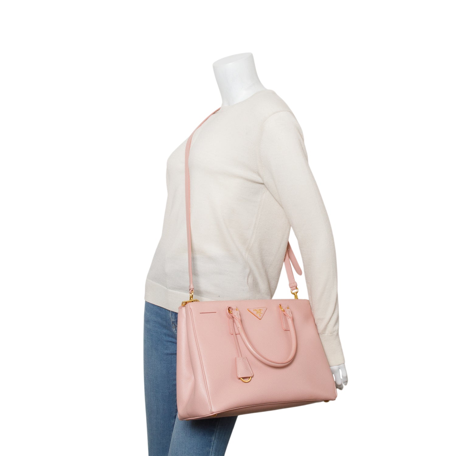 Prada Pink Saffiano Lux Medium Double Zip Galleria Tote w/ Authenticity Card & Strap