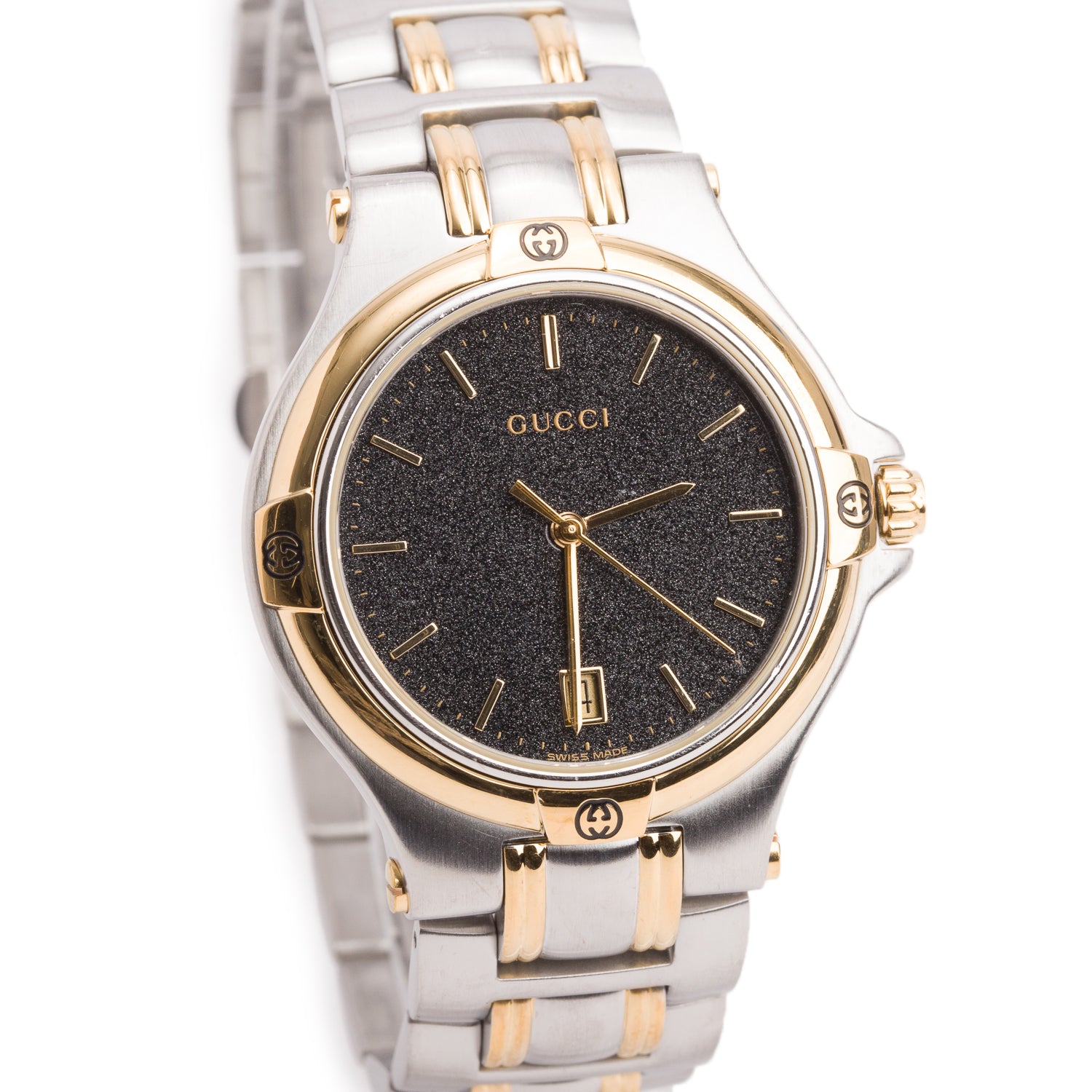 Gucci Stainless Steel & Yellow Gold-Plated 9040M Series 35 MM Quartz Watch Black Dial