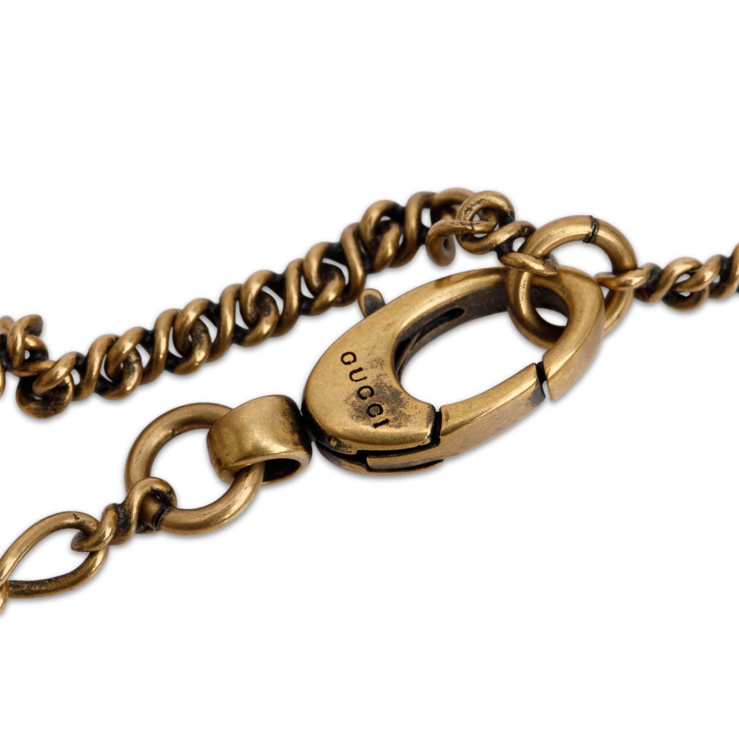 Gucci Gold-Plated Metal Blue Crystal Lion Head Pendant Necklace