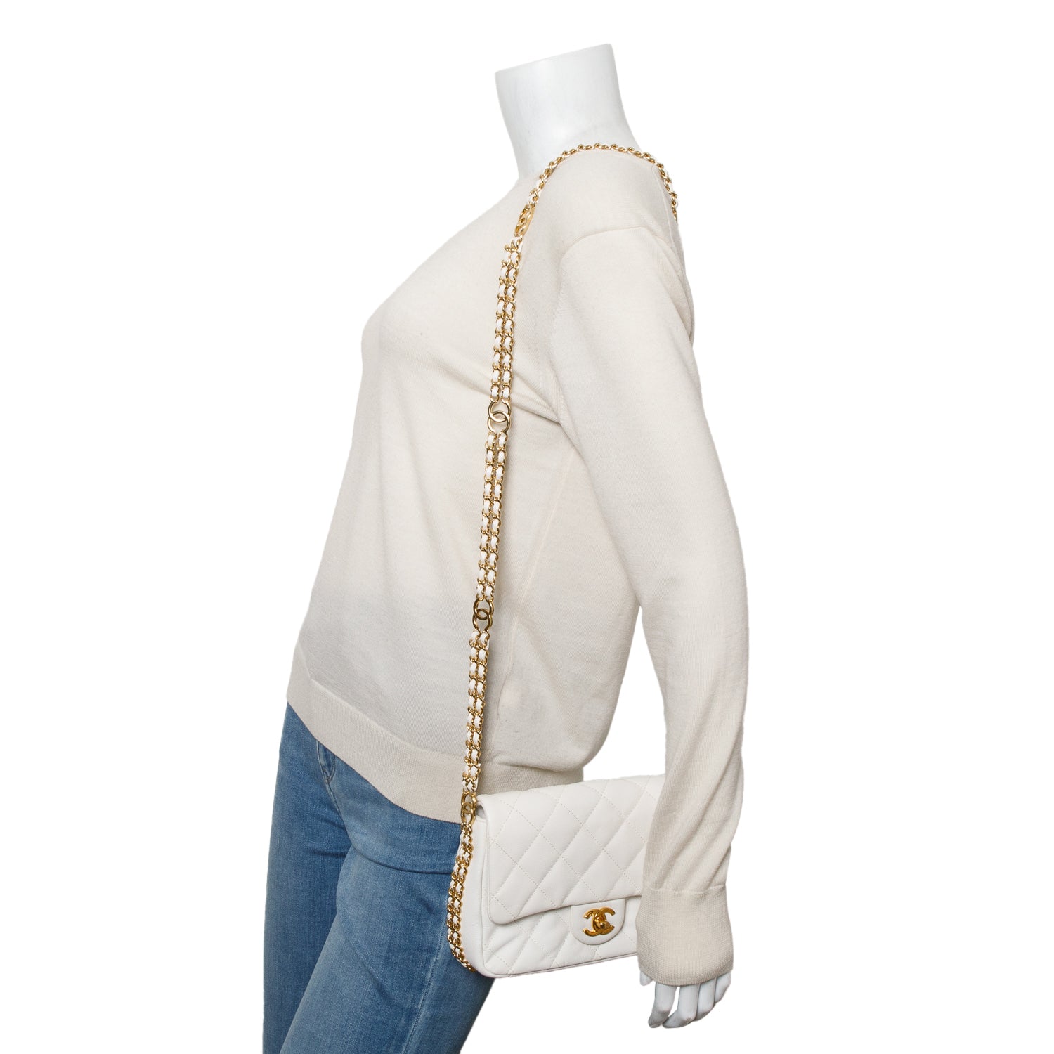 Chanel White Caviar Quilted Leather Mini CC You Flap Bag