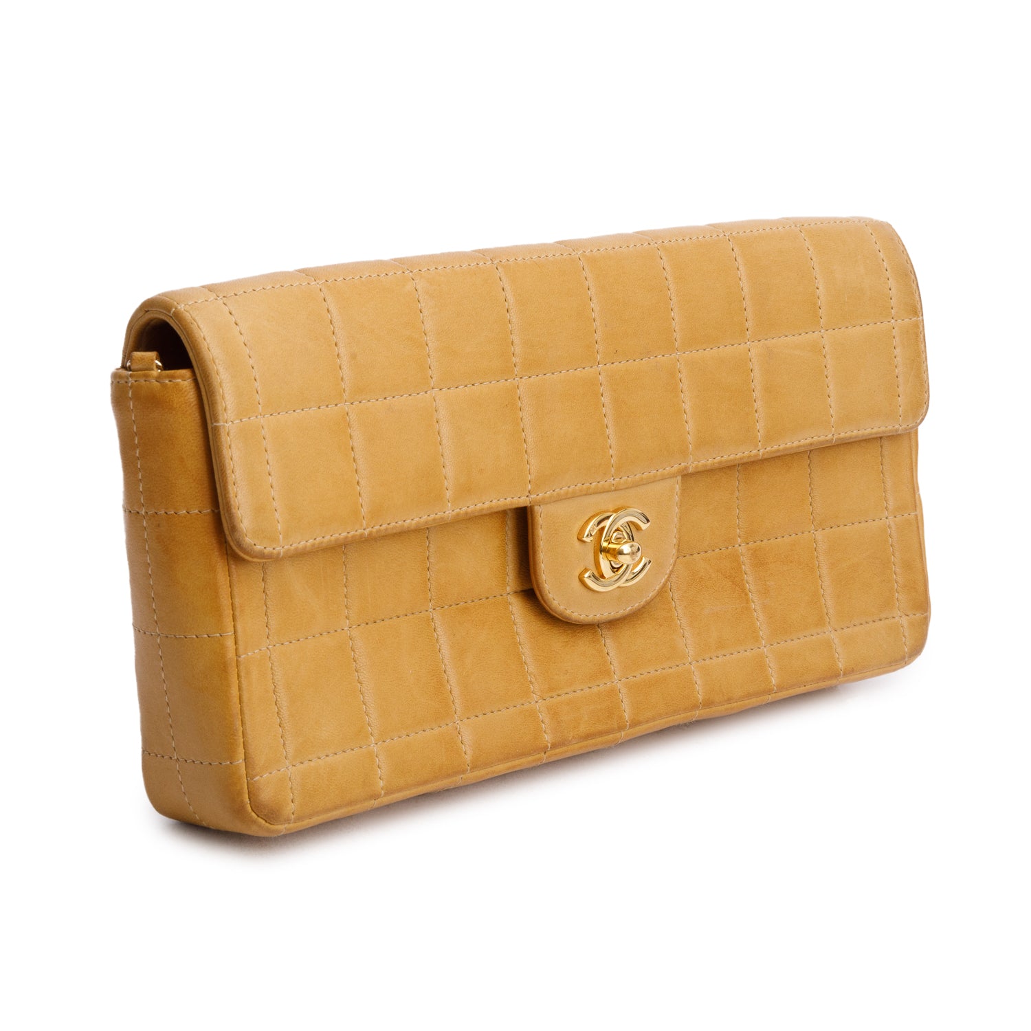 Chanel Tan Lambskin Quilted East West Chocolate Bar Flap Bag
