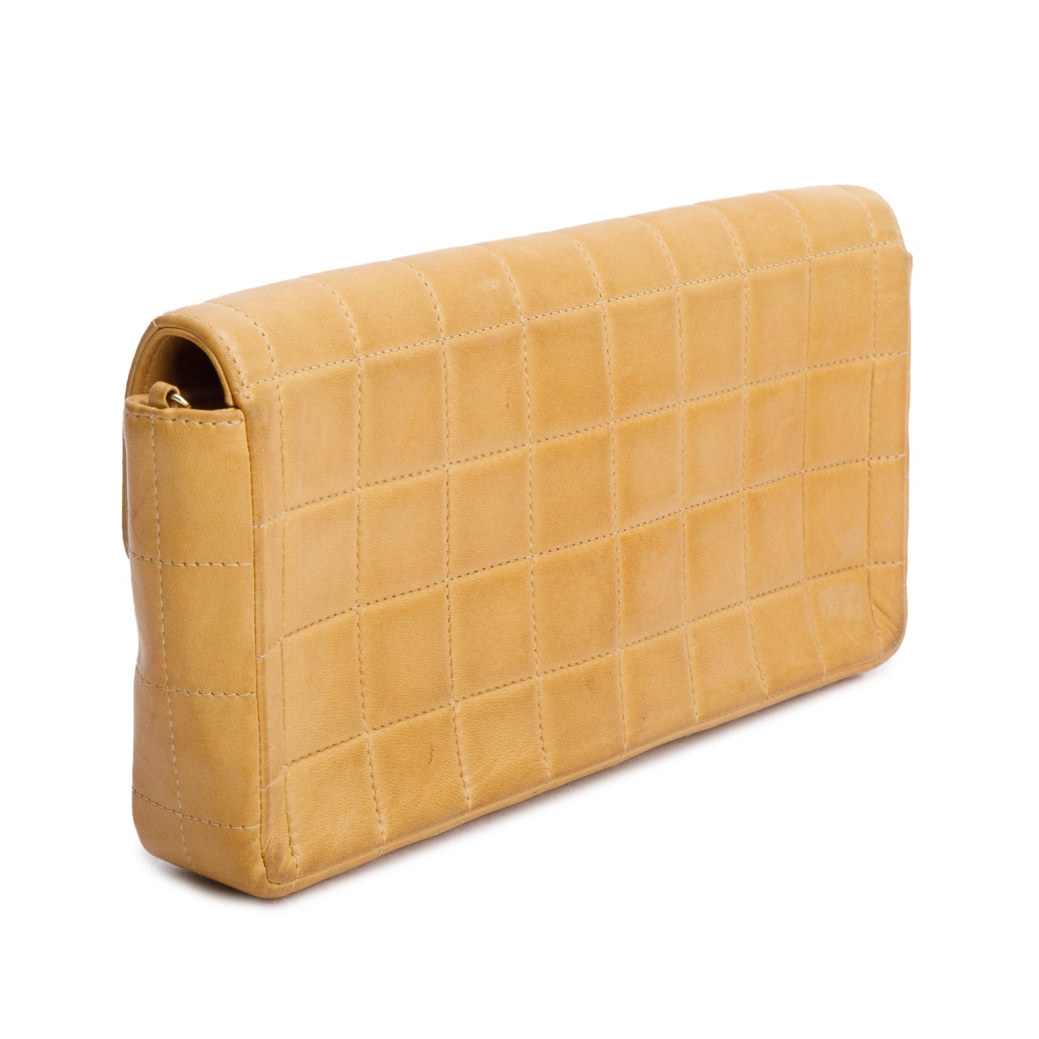 Chanel Tan Lambskin Quilted East West Chocolate Bar Flap Bag