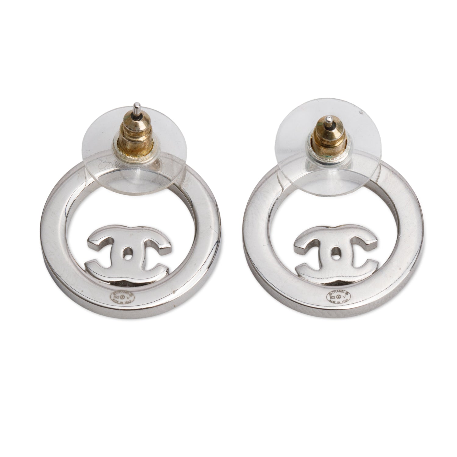 Chanel 2022 Palladium Plated Strass CC Round Earrings w/ Box