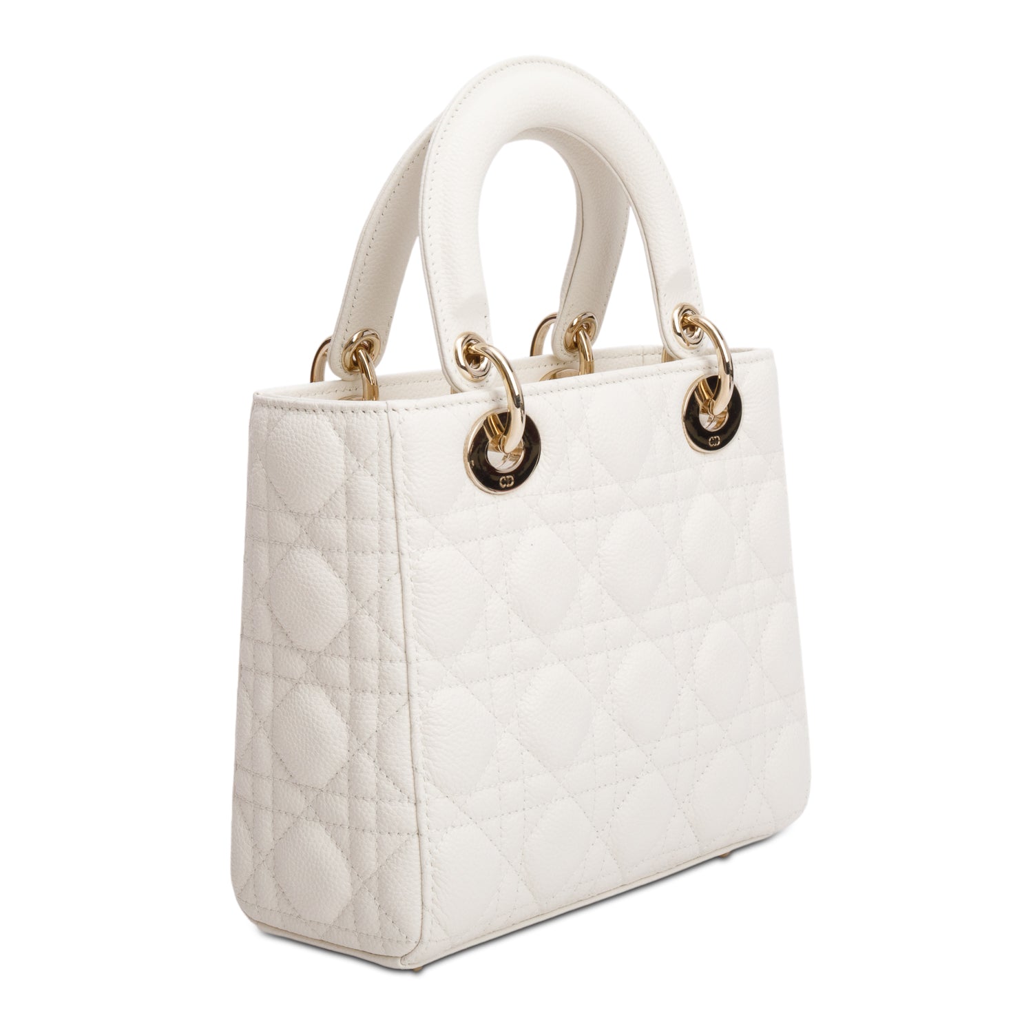 Christian Dior 2024 White Grained Cannage Calfskin Leather Small Lady Dior Bag w/ Box & Strap