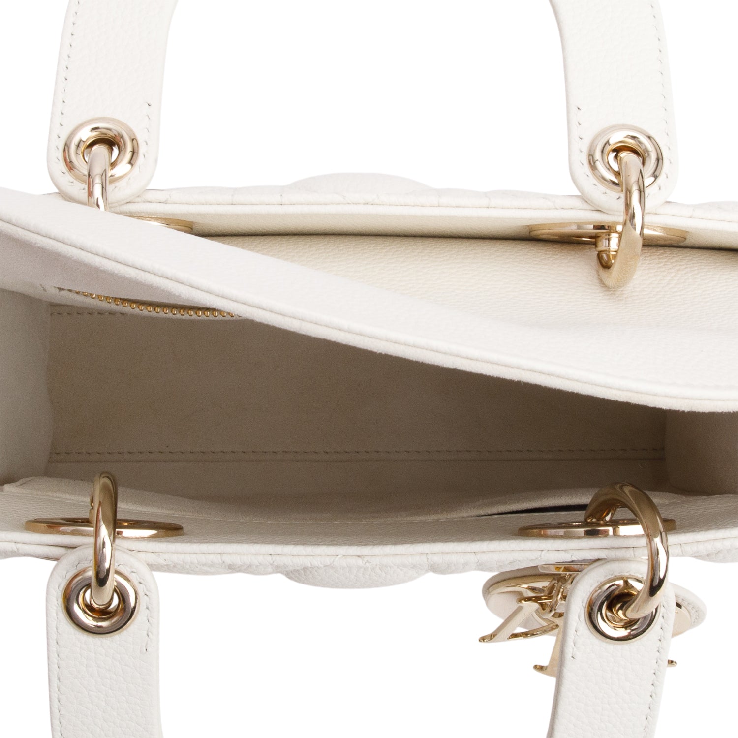 Christian Dior 2024 White Grained Cannage Calfskin Leather Small Lady Dior Bag w/ Box & Strap