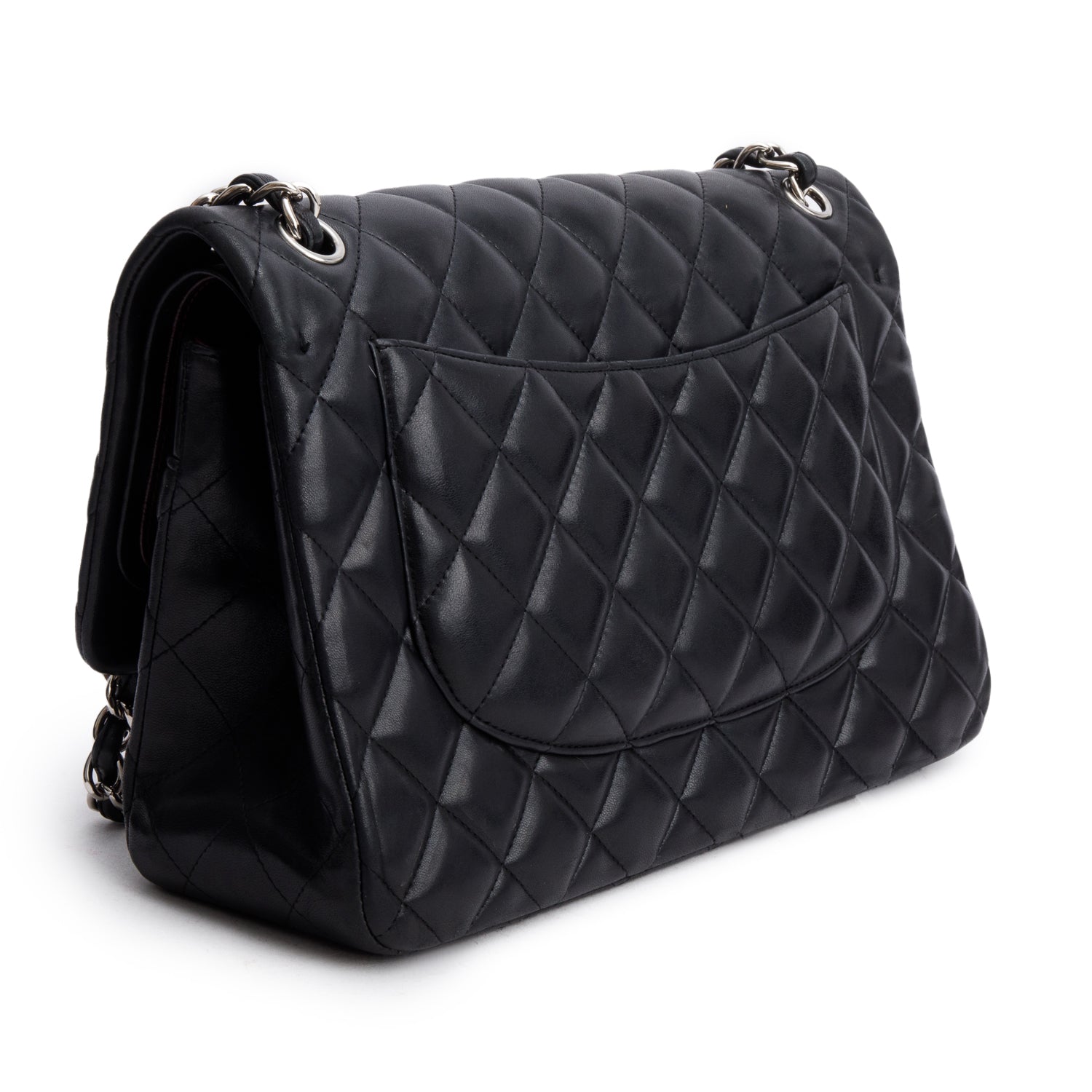 Chanel Black Quilted Lambskin Leather Jumbo Double Flap Bag