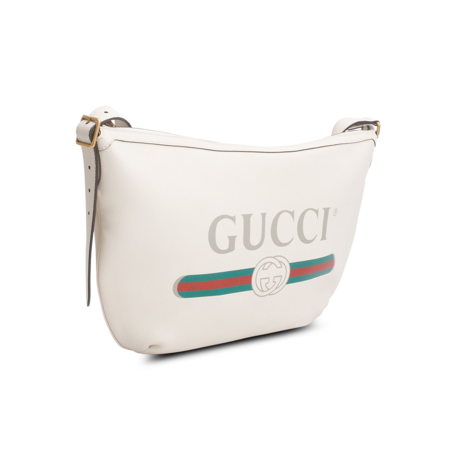 Gucci Cream Grained Calfskin Logo Half Moon Hobo
