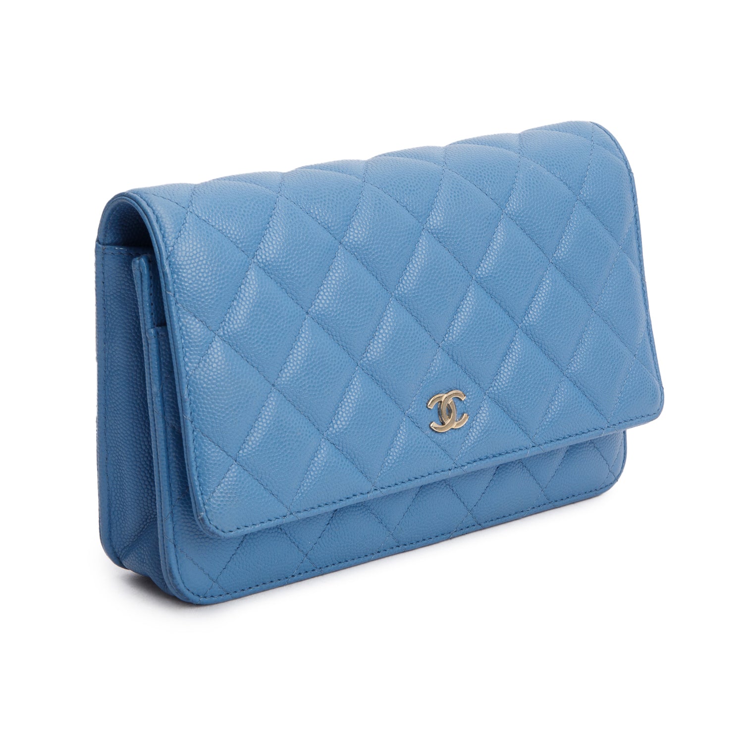 Chanel 2020 Blue Quilted Caviar Leather Classic Wallet on Chain w/ Box & Authenticity Card