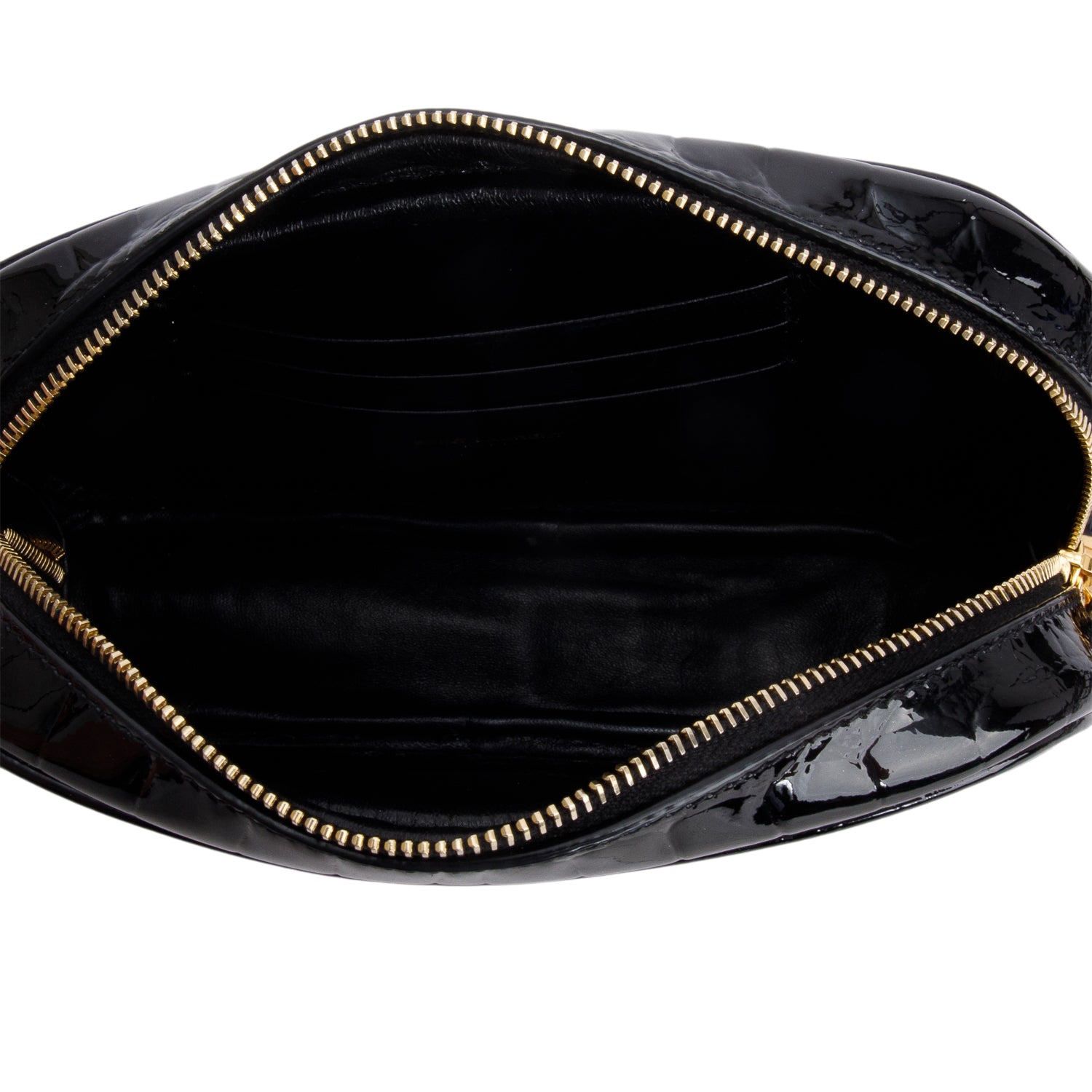 Saint Laurent 2022 Black Croc Embossed Patent Leather Mini Lou Camera Bag w/ Box