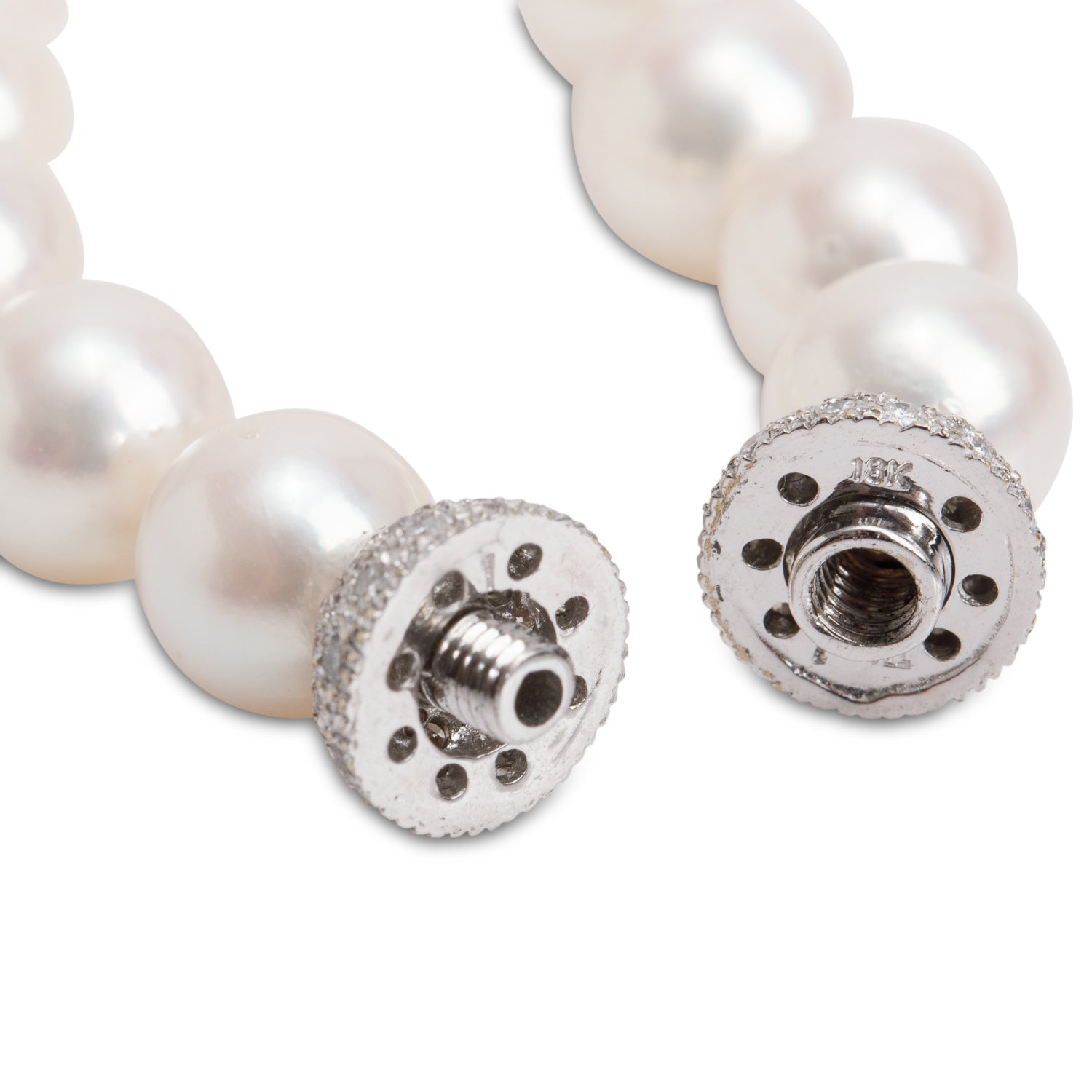 18k White Gold & Diamond Clasp 8-8.5 MM Pearl Necklace