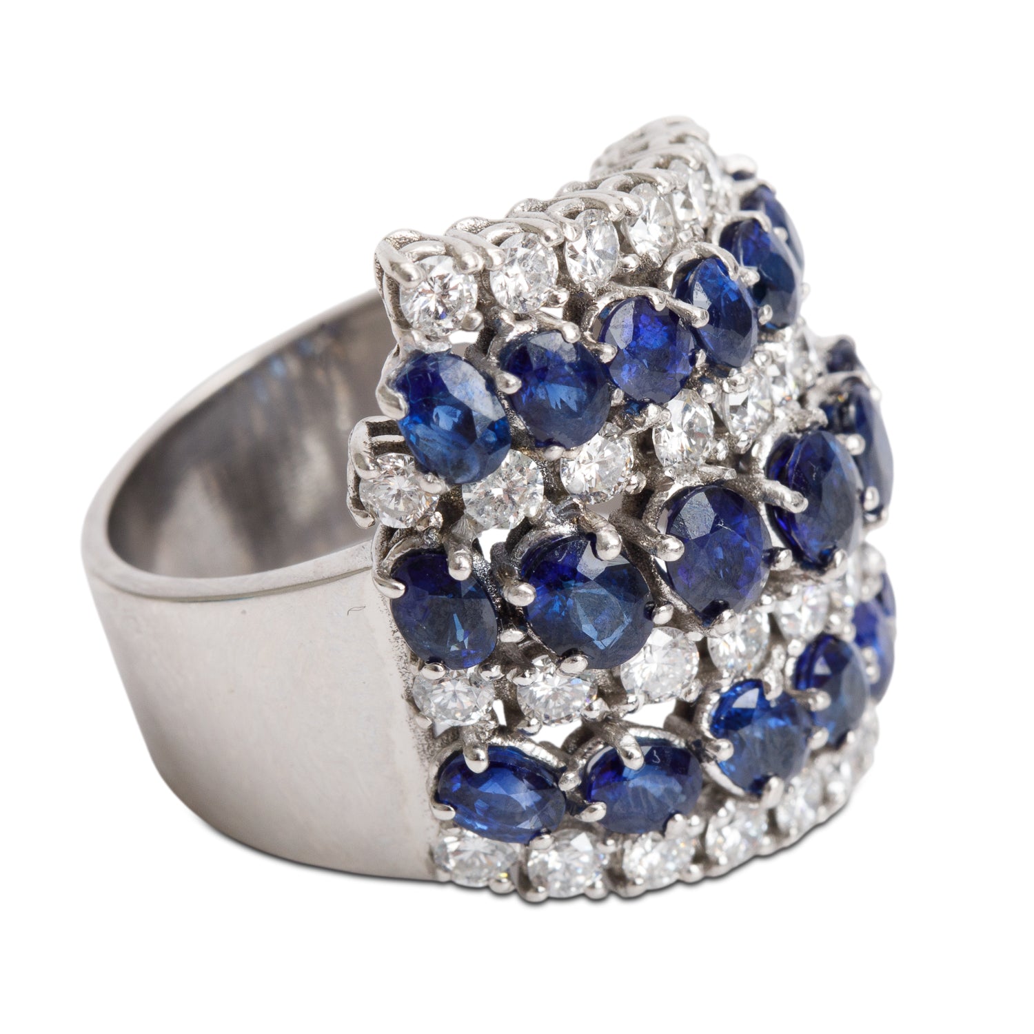 18k White Gold Sapphire & Diamond Cocktail Ring, Size 7.75