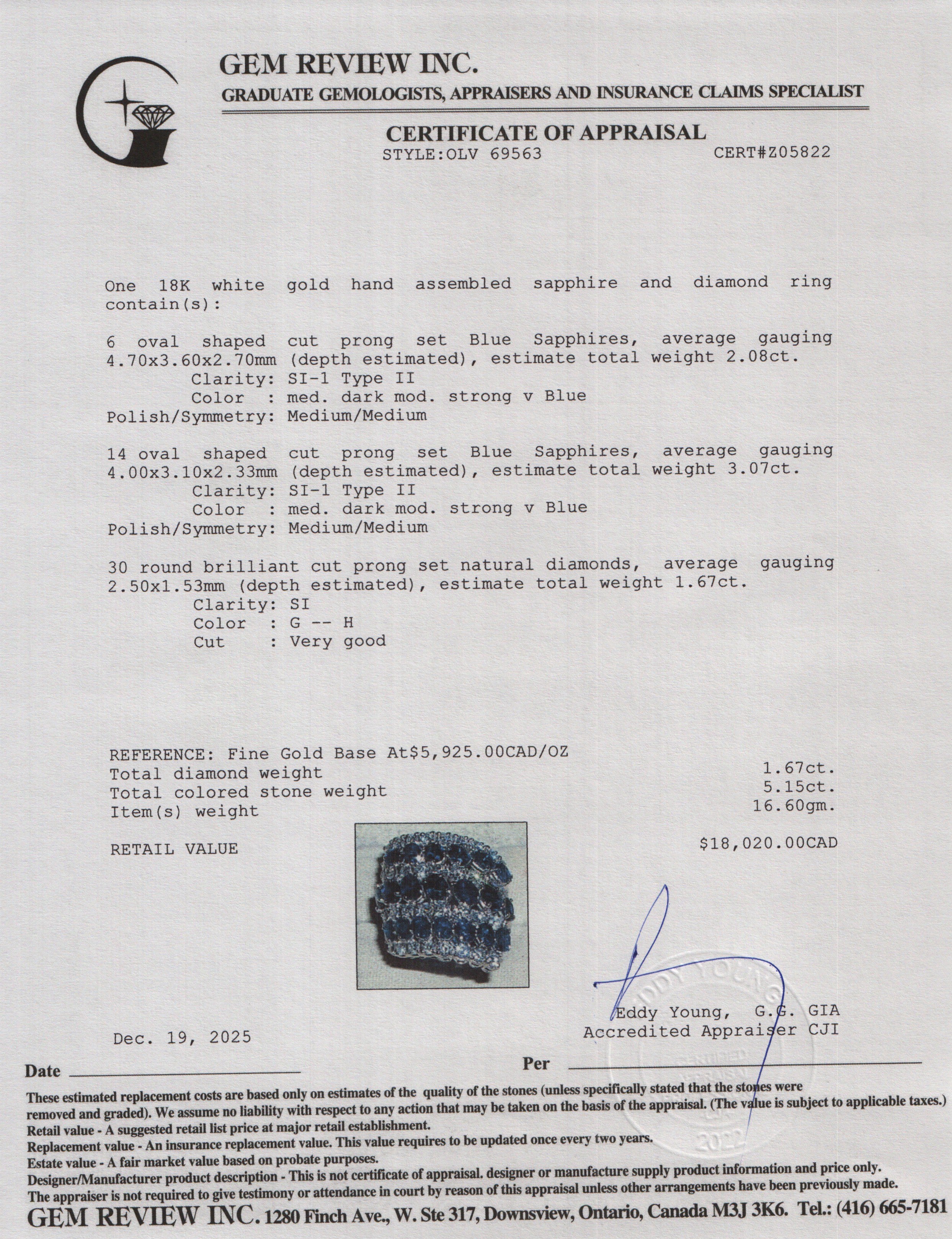 18k White Gold Sapphire & Diamond Cocktail Ring, Size 7.75