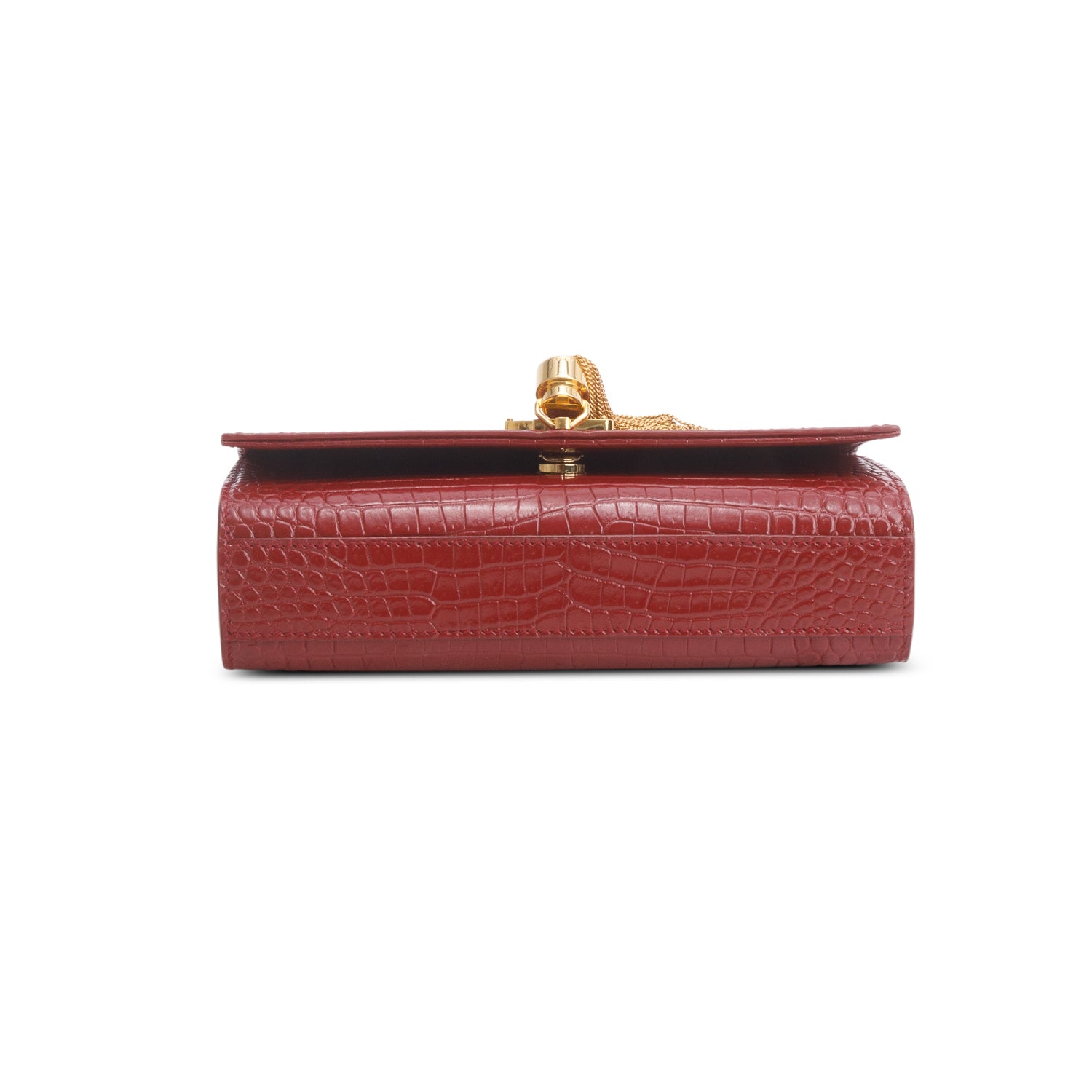 Saint Laurent 2020 Red Croc-Embossed Leather Small Classic Monogram Kate Tassel Chain Bag