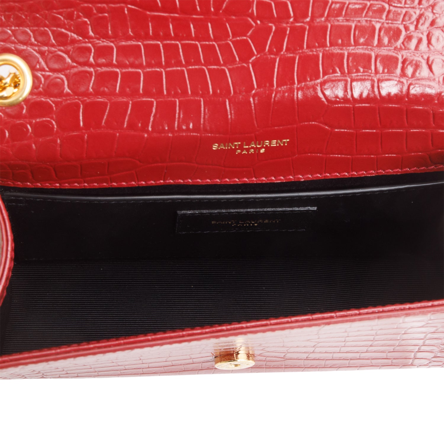 Saint Laurent 2020 Red Croc-Embossed Leather Small Classic Monogram Kate Tassel Chain Bag