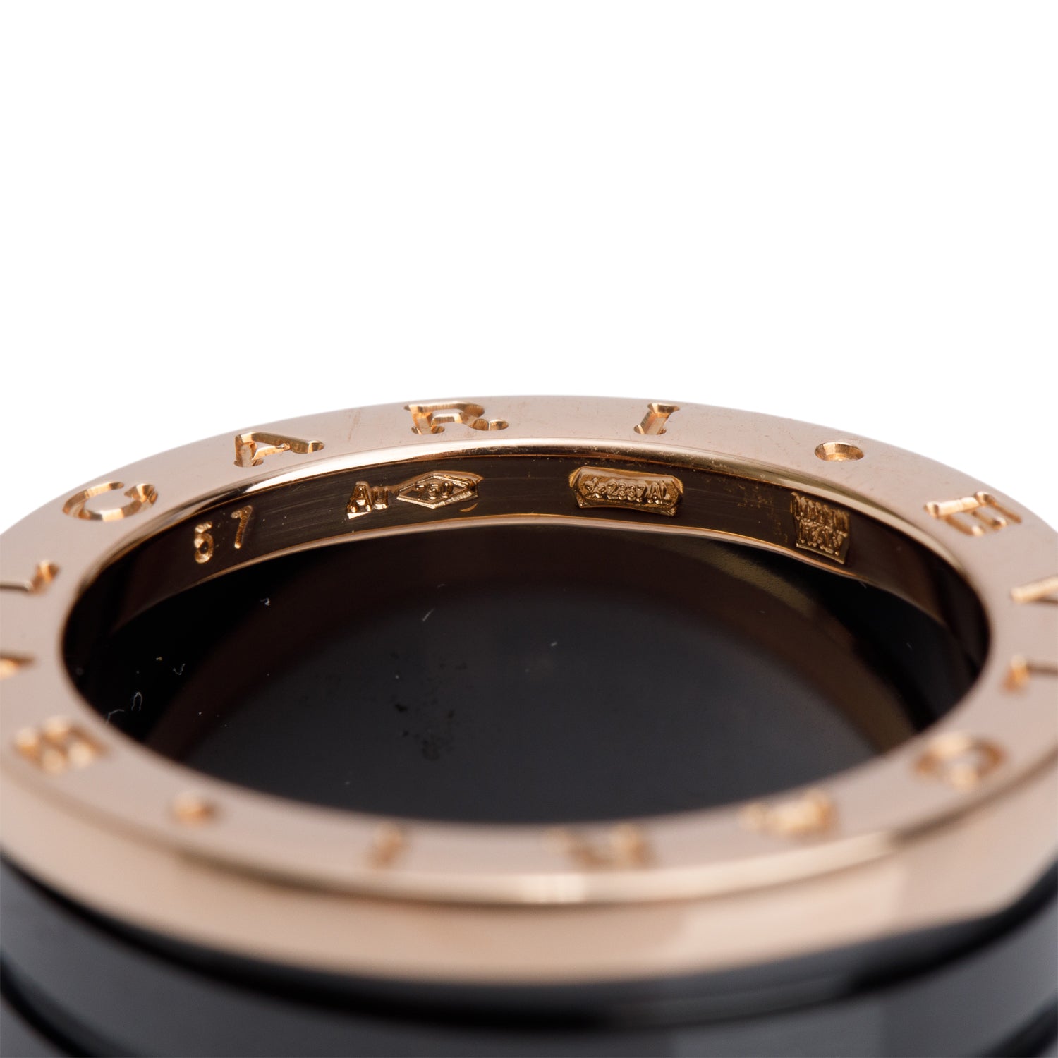 BVLGARI 18k Rose Gold & Black Ceramic B.Zero1 4-Band Ring, Size 57 7.75 w/ Box