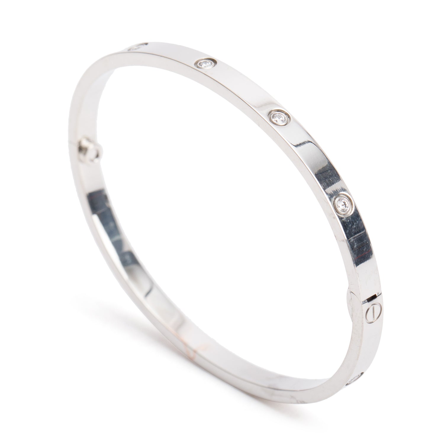 Cartier 2022 18k White Gold 10 Diamond Love Bracelet, Small Model, Size 16 w/ Box & Certificate