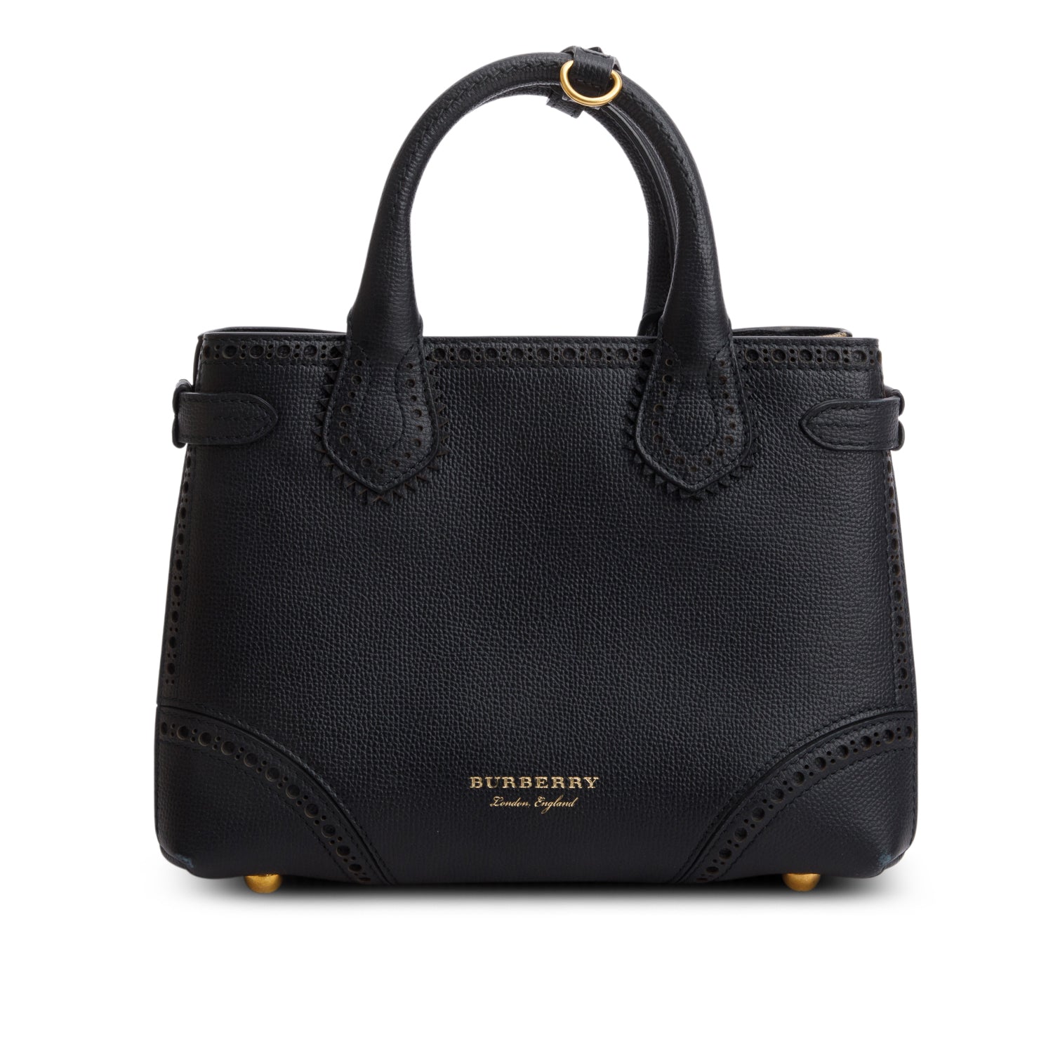 Burberry Black Grainy Calfskin Perforated House Check Small Brogue Banner Tote