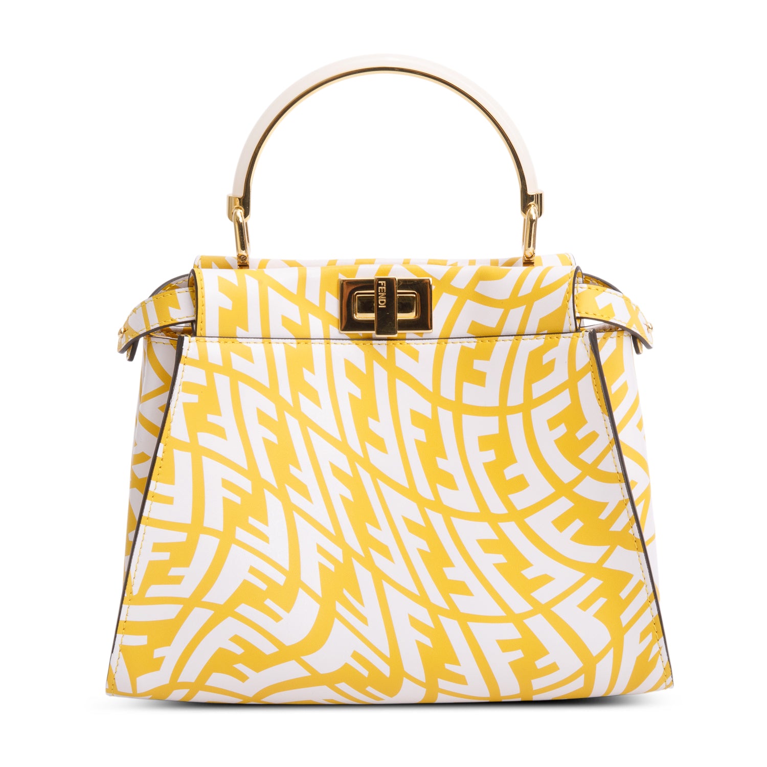 Fendi 2021 Yellow/White Vitello Libery Shiny Nappa Plexiglass FF Vertigo Mini Peekaboo Iconic Satchel w/ Strap