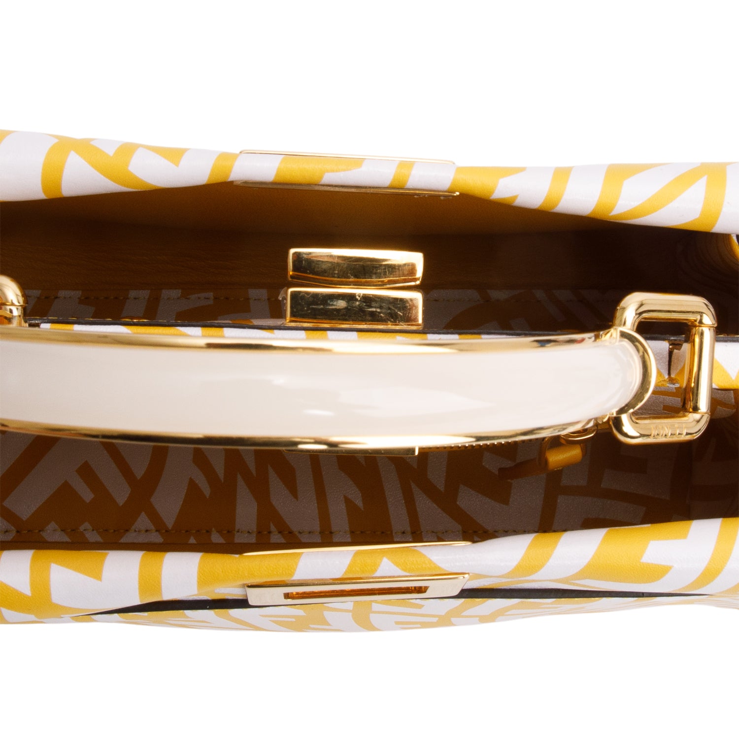 Fendi 2021 Yellow/White Vitello Libery Shiny Nappa Plexiglass FF Vertigo Mini Peekaboo Iconic Satchel w/ Strap