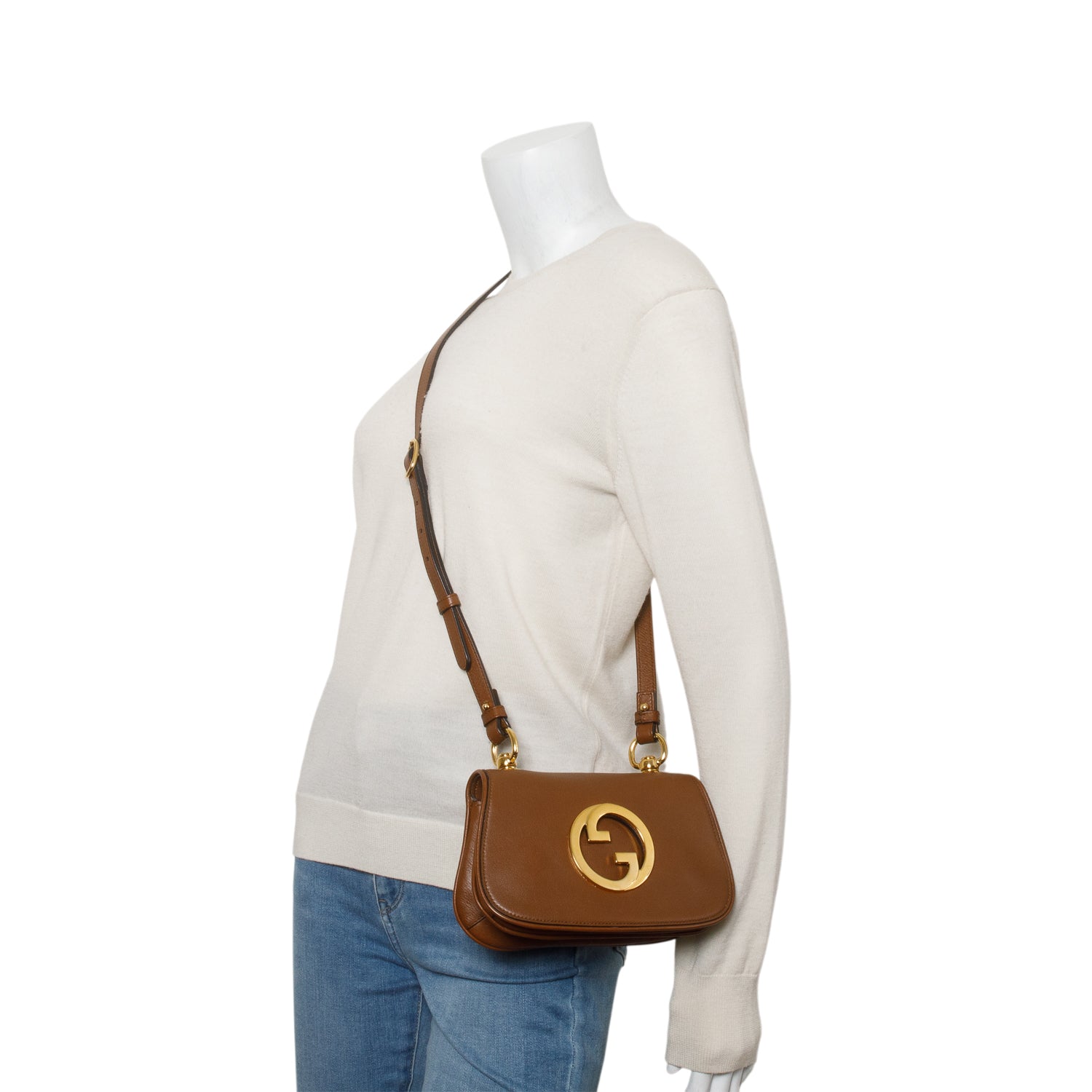 Gucci Brown Roxy Calfskin Web Mini Blondie Shoulder Bag w/ Straps