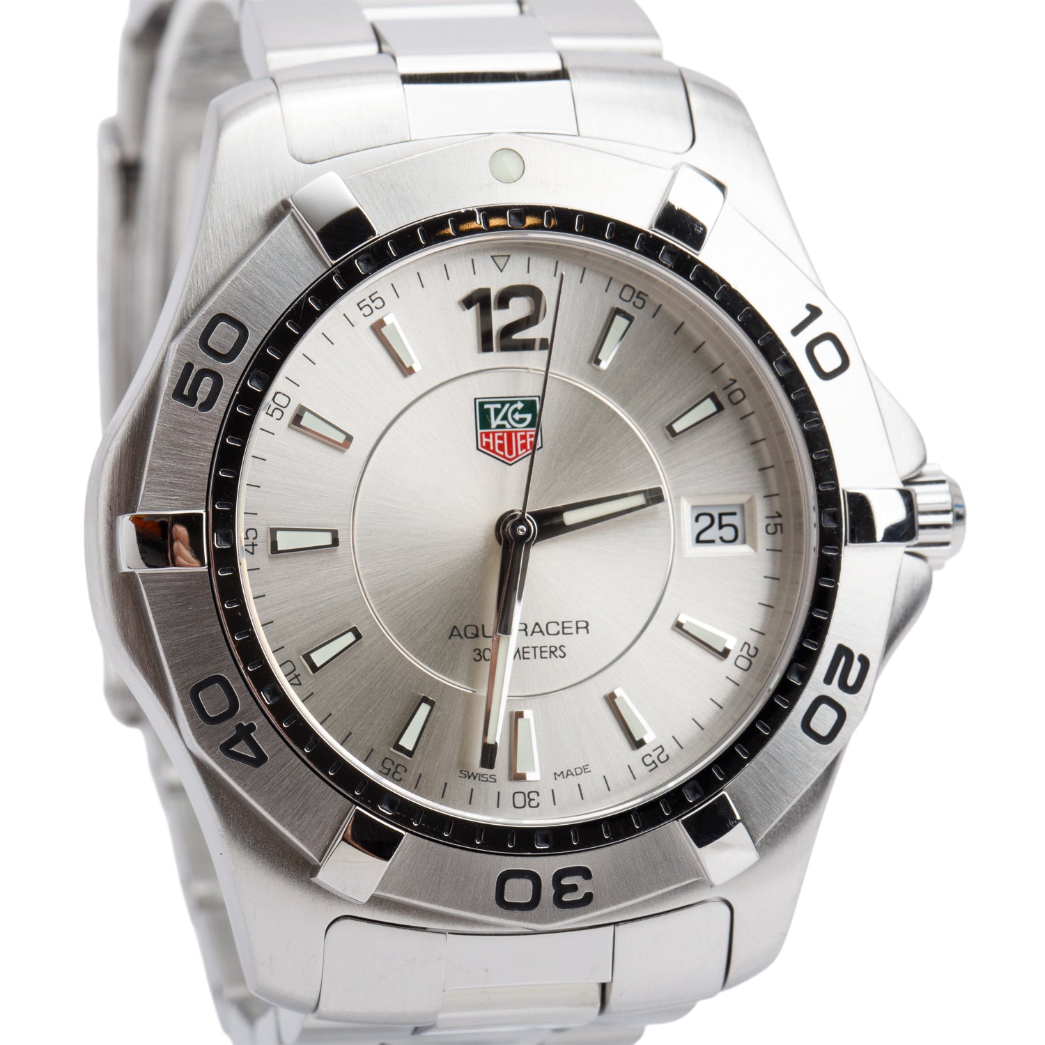 Tag Heuer Stainless Steel Aquaracer 2000 38 MM Quartz Watch Silver Dial WAF112 w/ Box & Papers