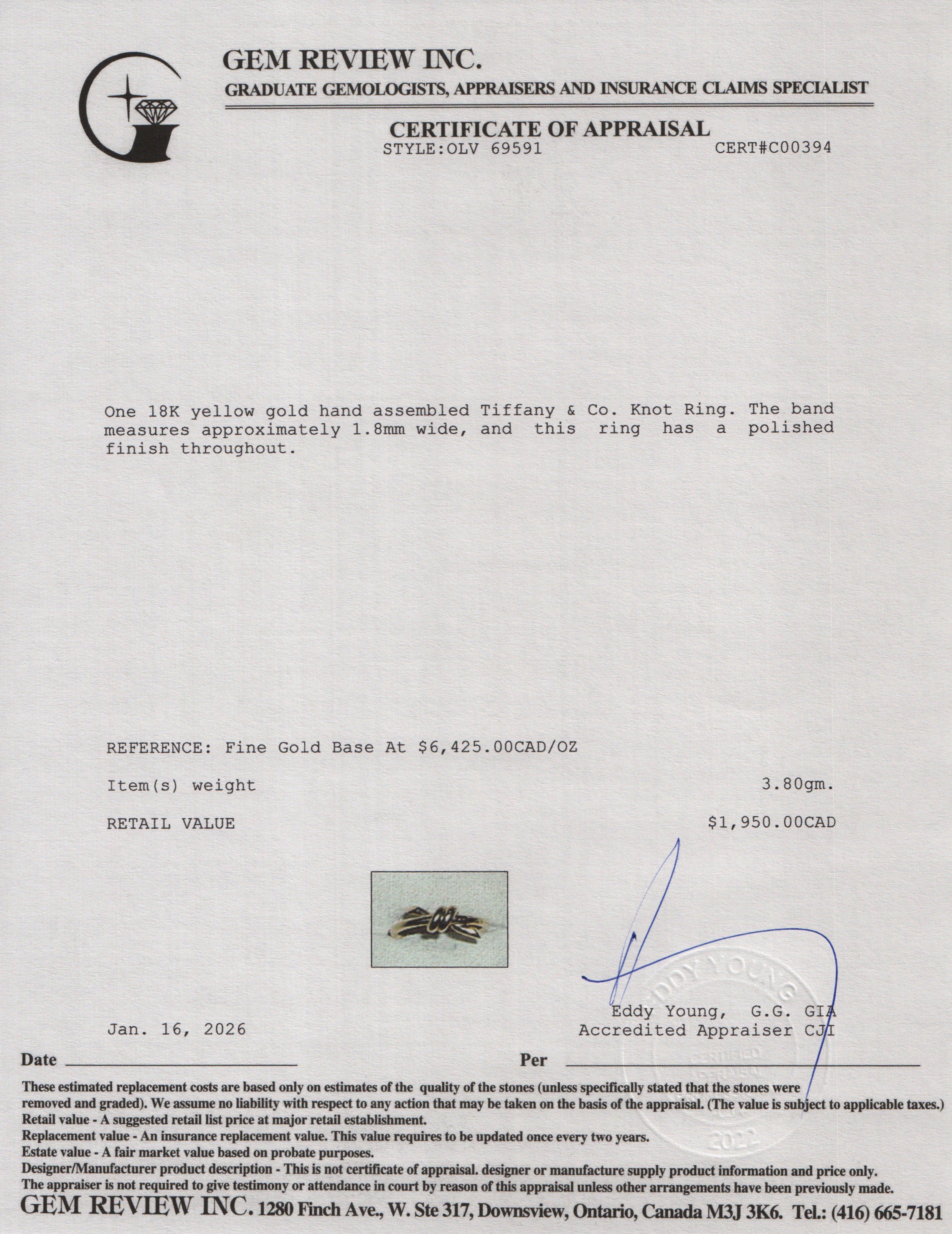 Tiffany & Co. 18k Yellow Gold Knot Ring, Size 6