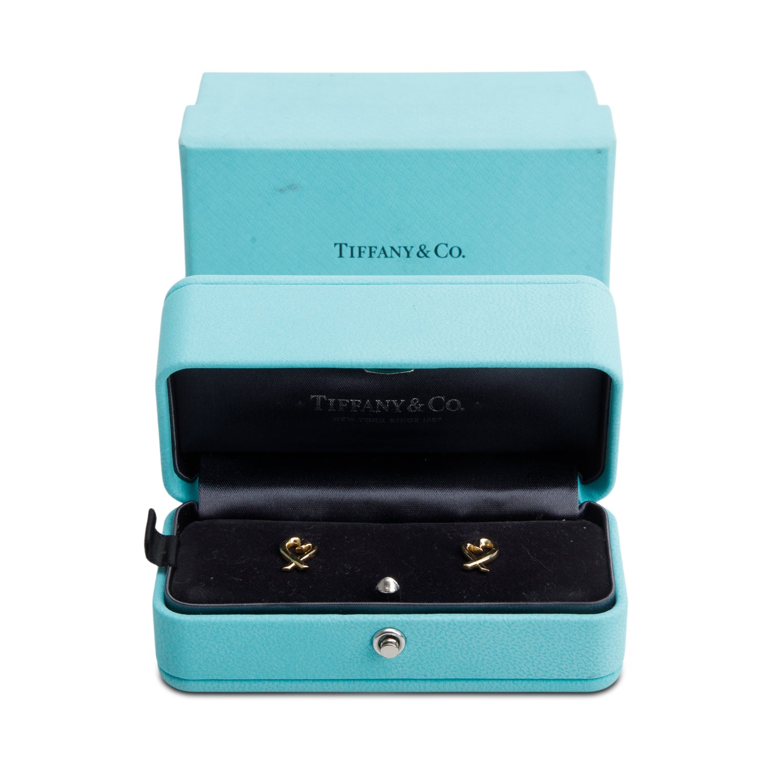 Tiffany & Co. Paloma Picasso 18k Yellow Gold Mini Loving Heart Stud Earrings w/ Box