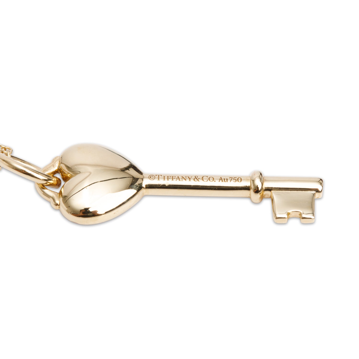 Tiffany & Co. 18k Yellow Gold Red Enamel Mini Heart Key Pendant Necklace w/ Box