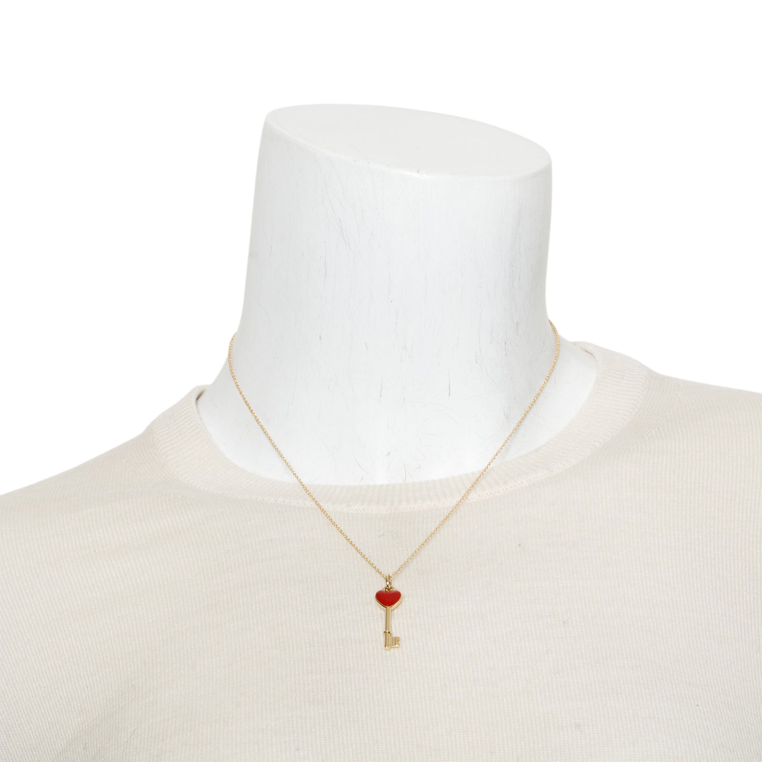 Tiffany & Co. 18k Yellow Gold Red Enamel Mini Heart Key Pendant Necklace w/ Box