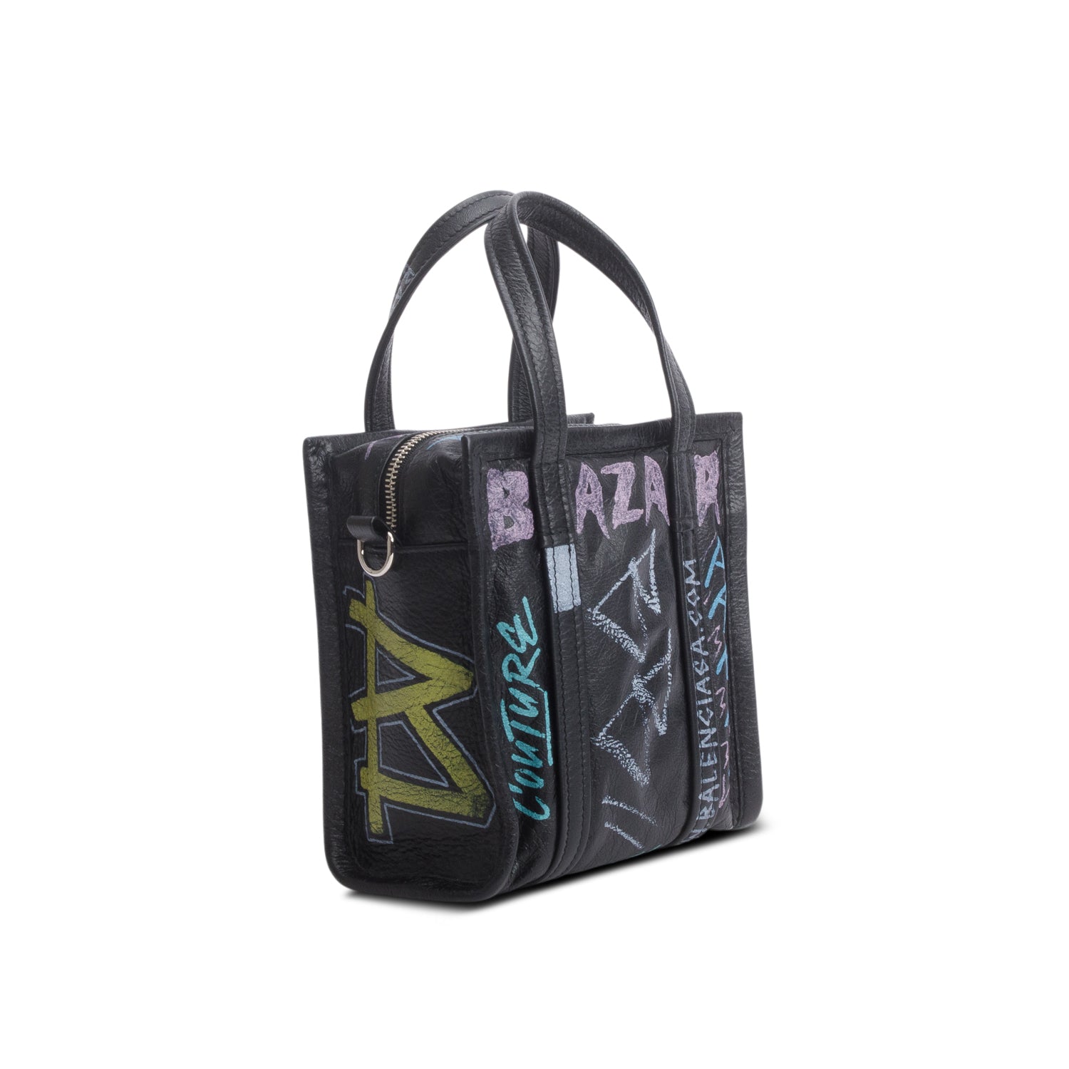 Balenciaga Agneau Leather Graffiti All Over XS Shopper Tote w/ Strap