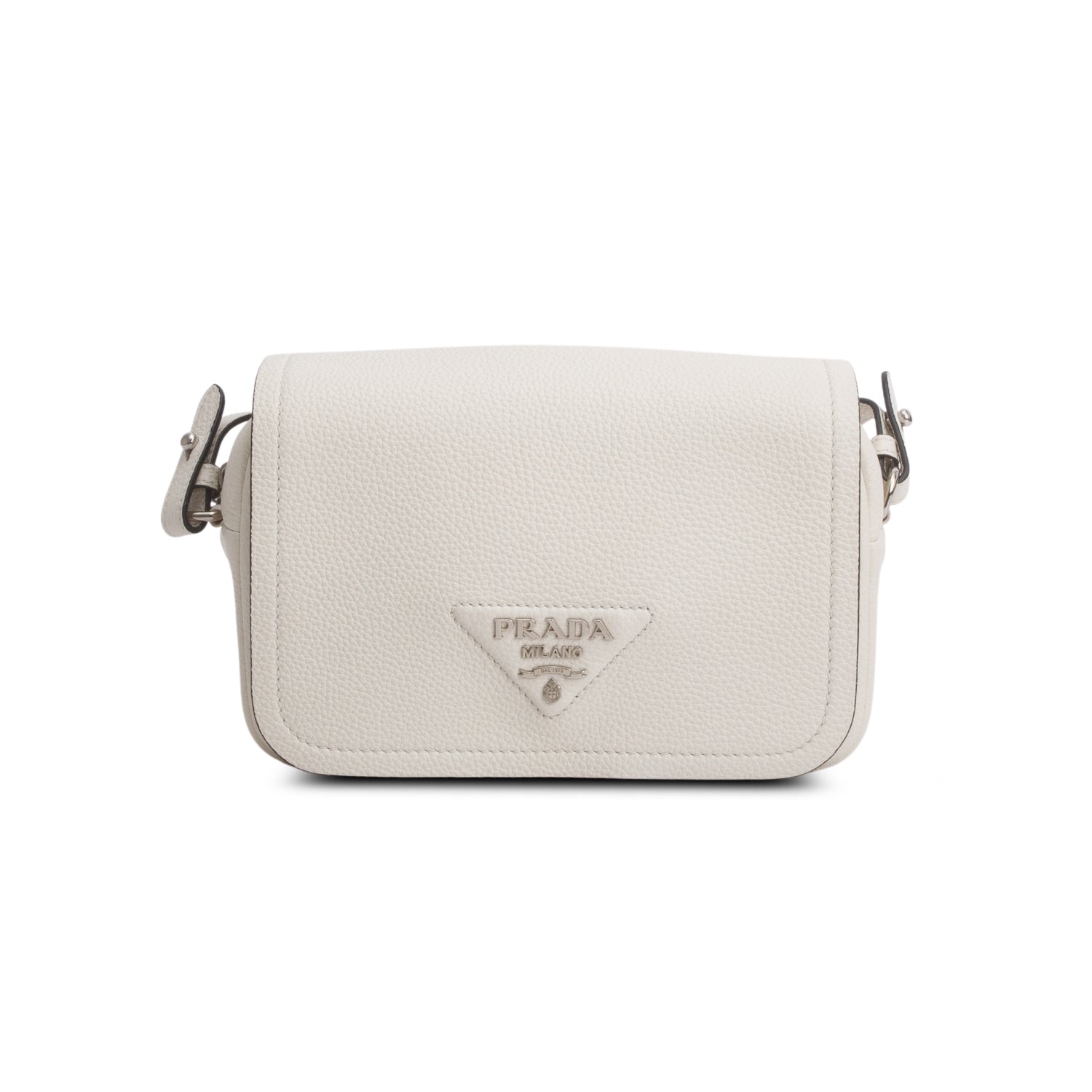 Prada Cream Vitello Daino Logo Flap Crossbody Bag