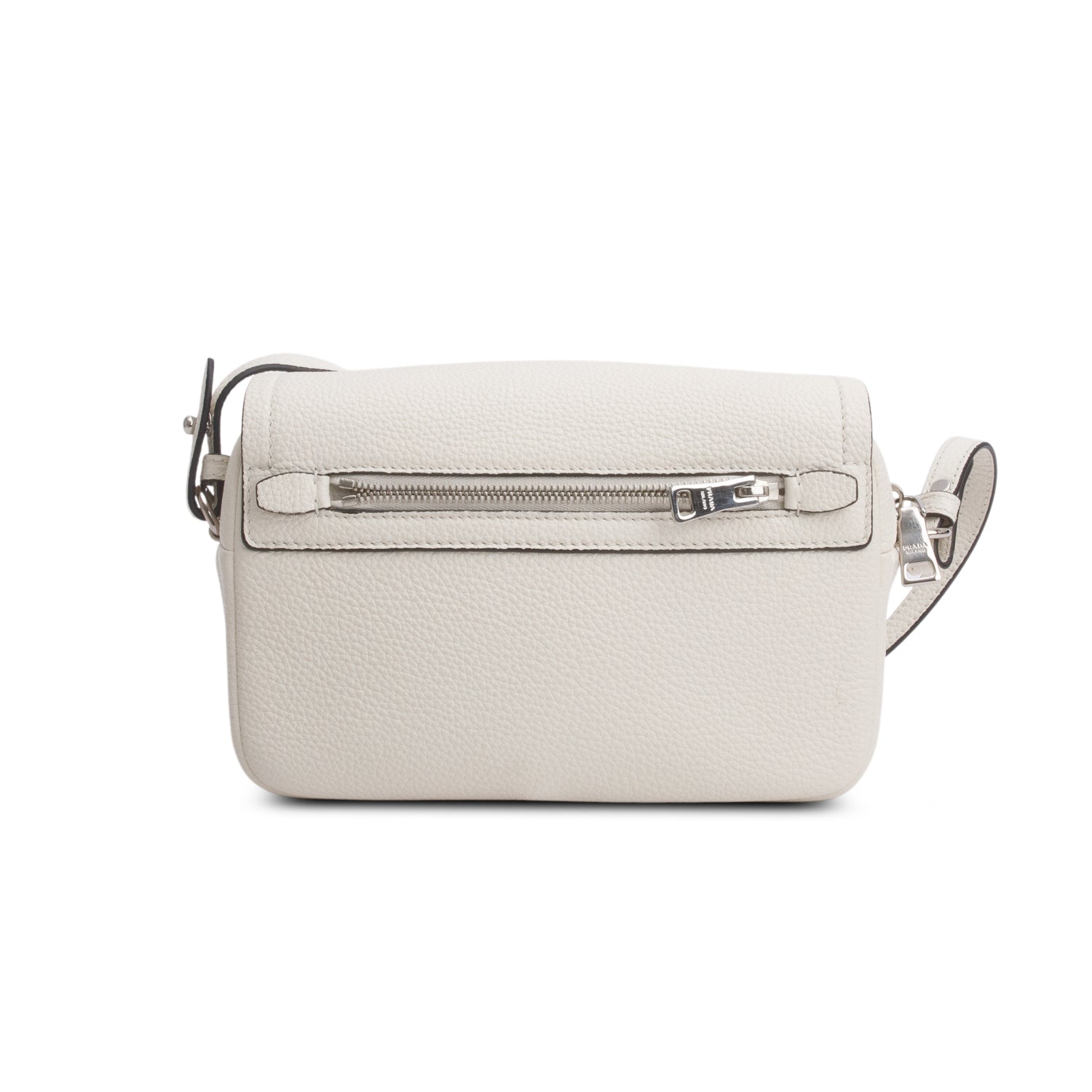 Prada Cream Vitello Daino Logo Flap Crossbody Bag