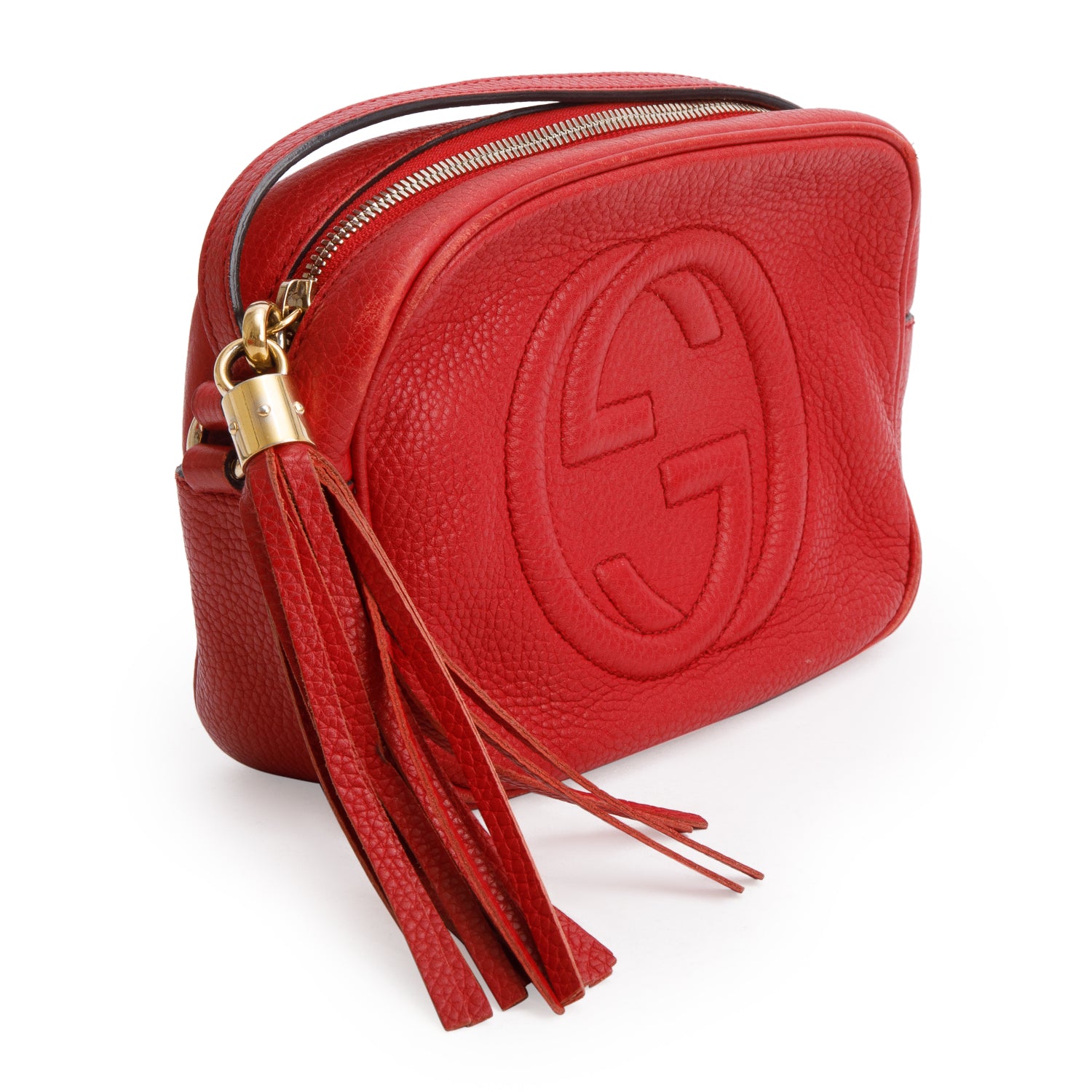 Gucci Red Pebbled Calfskin Leather Small Soho Disco Bag