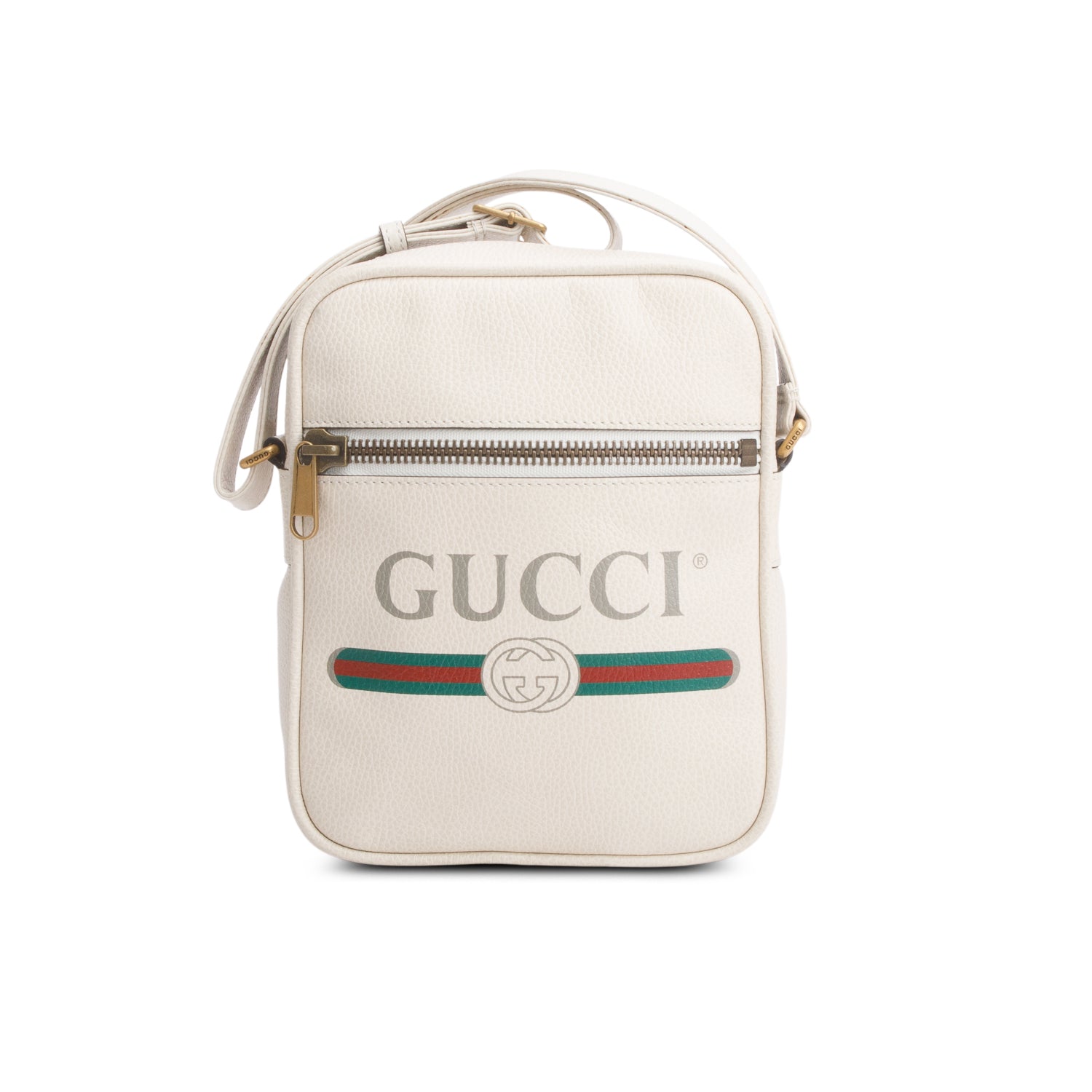 Gucci Cream Grained Calfskin Logo Messenger Bag