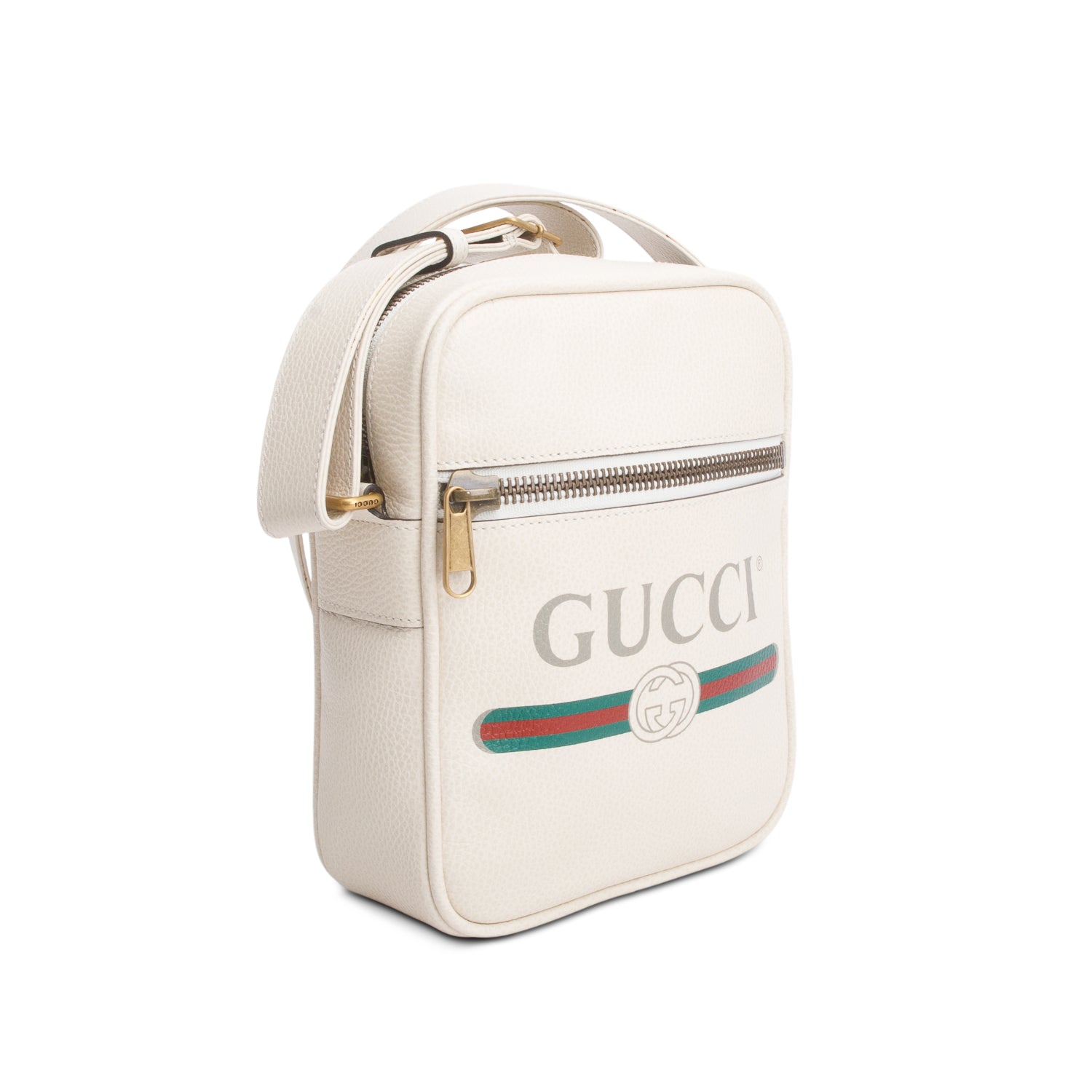 Gucci Cream Grained Calfskin Logo Messenger Bag