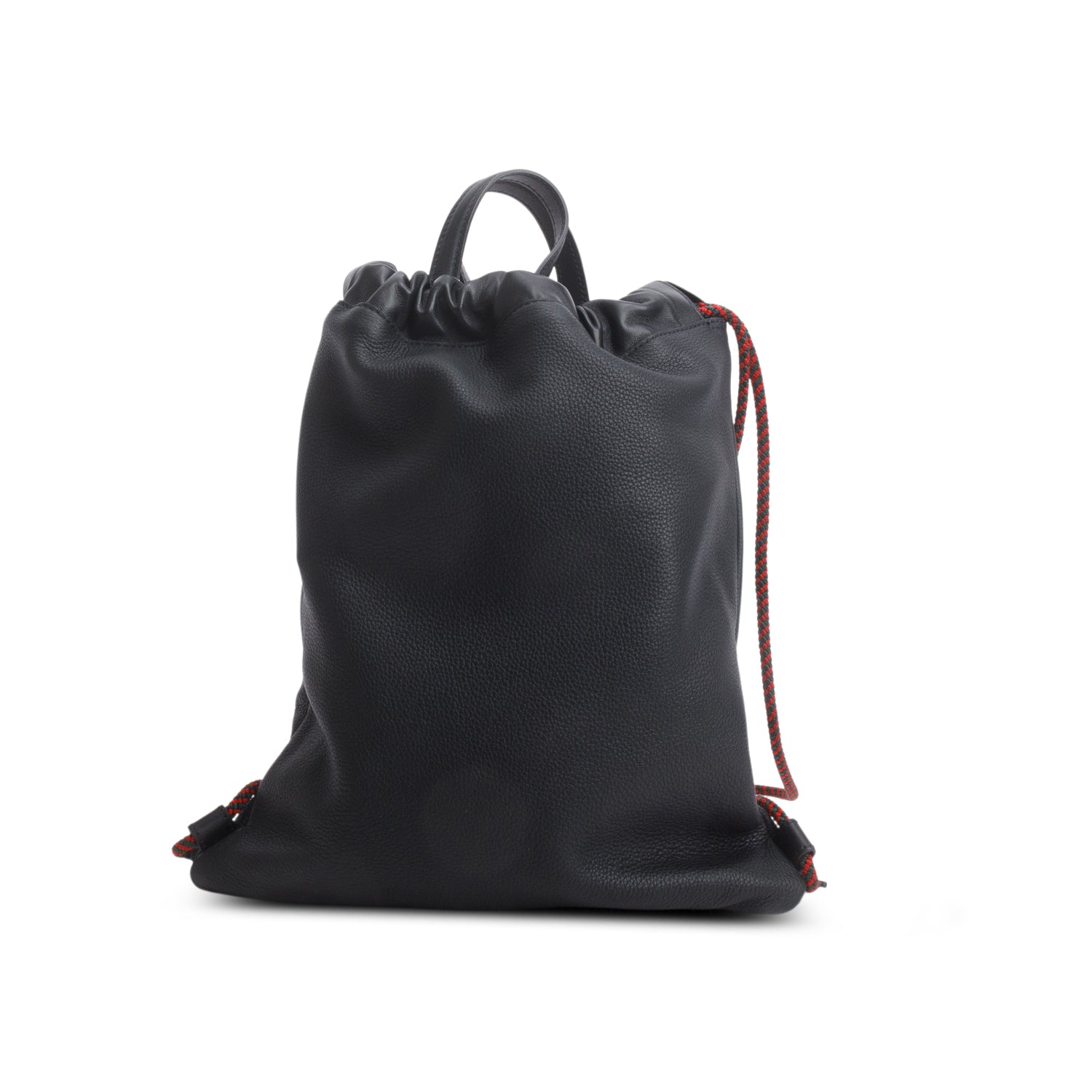 Gucci Black Logo Print Web Calfskin Leather Medium Drawstring Backpack with Pouch