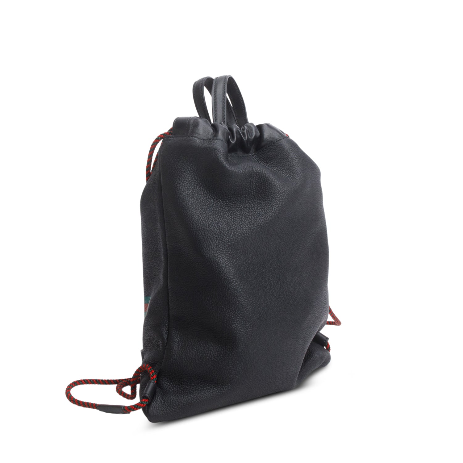Gucci Black Logo Print Web Calfskin Leather Medium Drawstring Backpack with Pouch