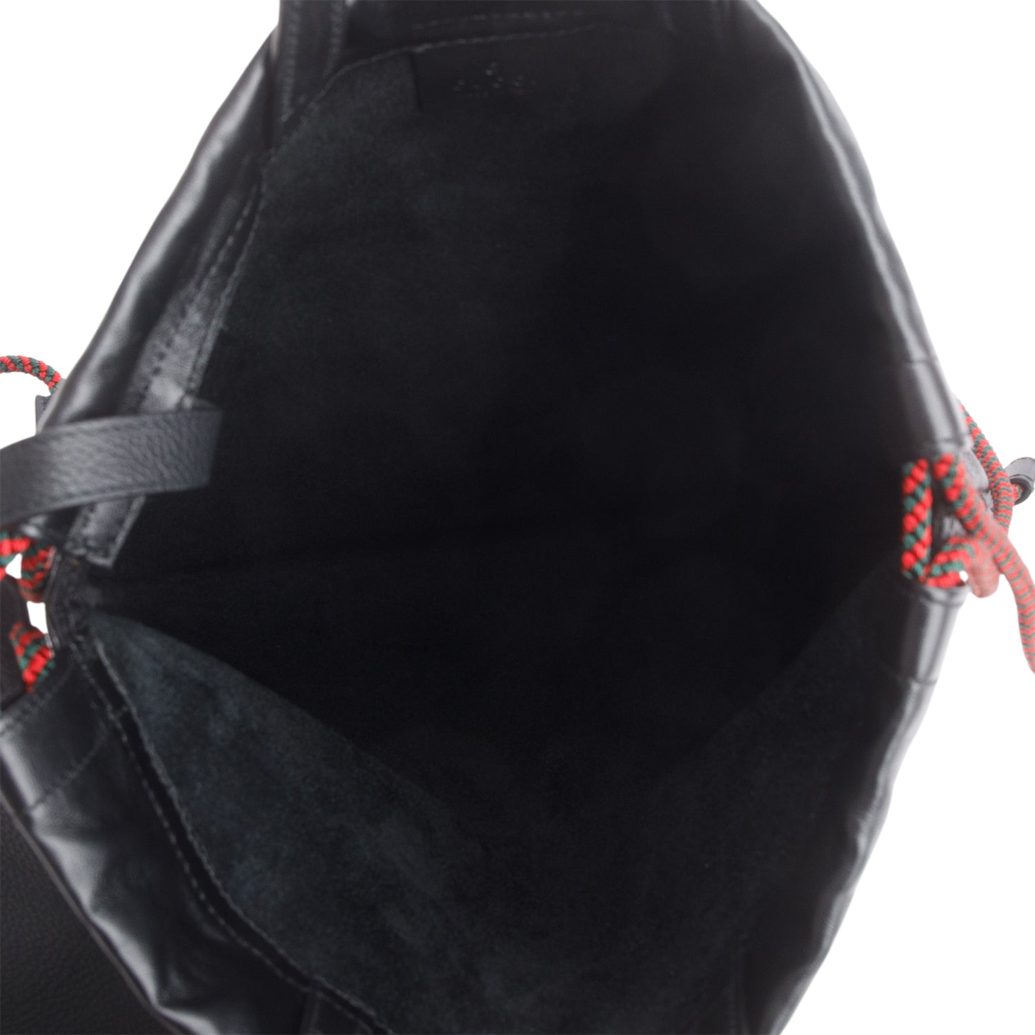 Gucci Black Logo Print Web Calfskin Leather Medium Drawstring Backpack with Pouch