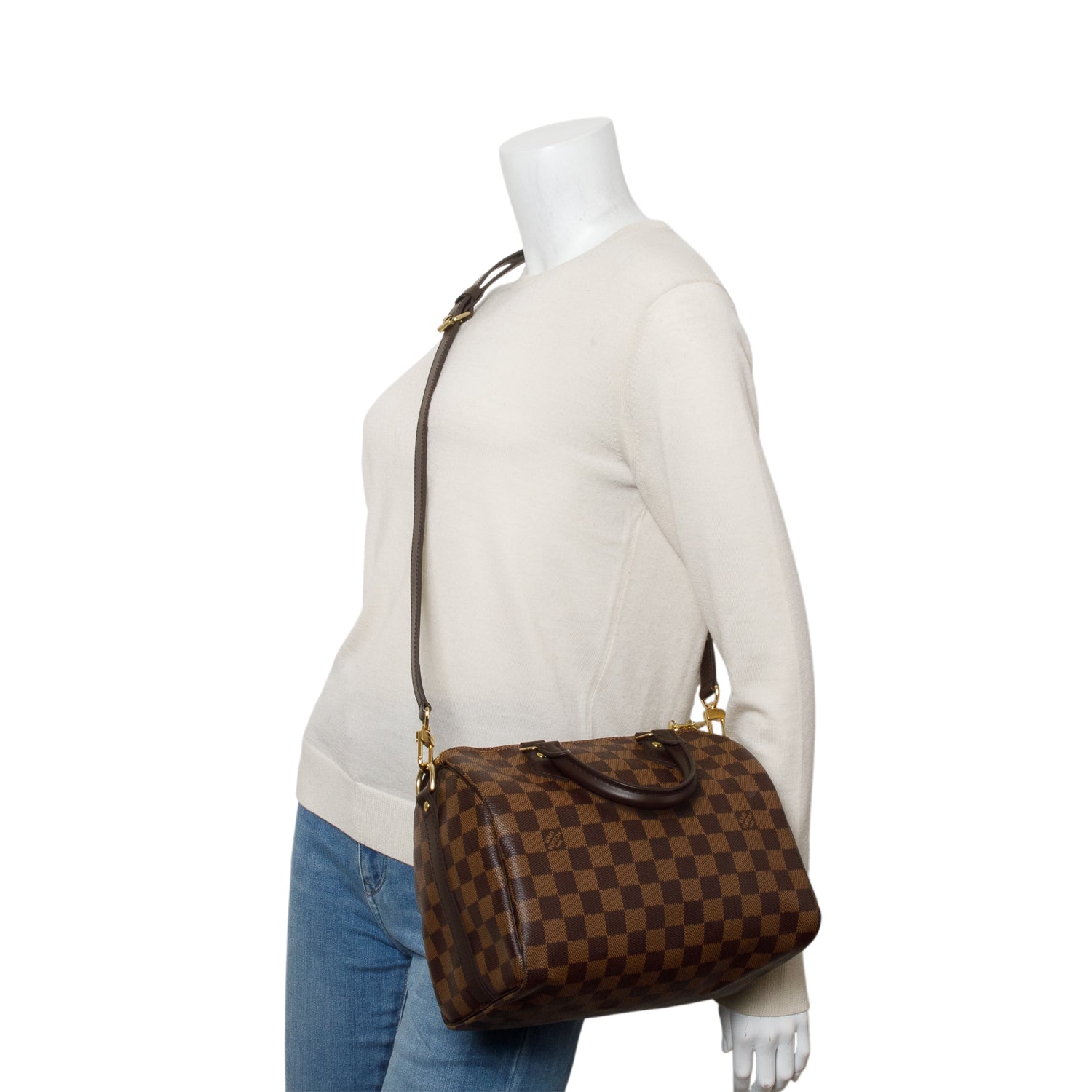 Louis Vuitton Damier Ebene Speedy Bandouliere 25 w/ Strap & Box