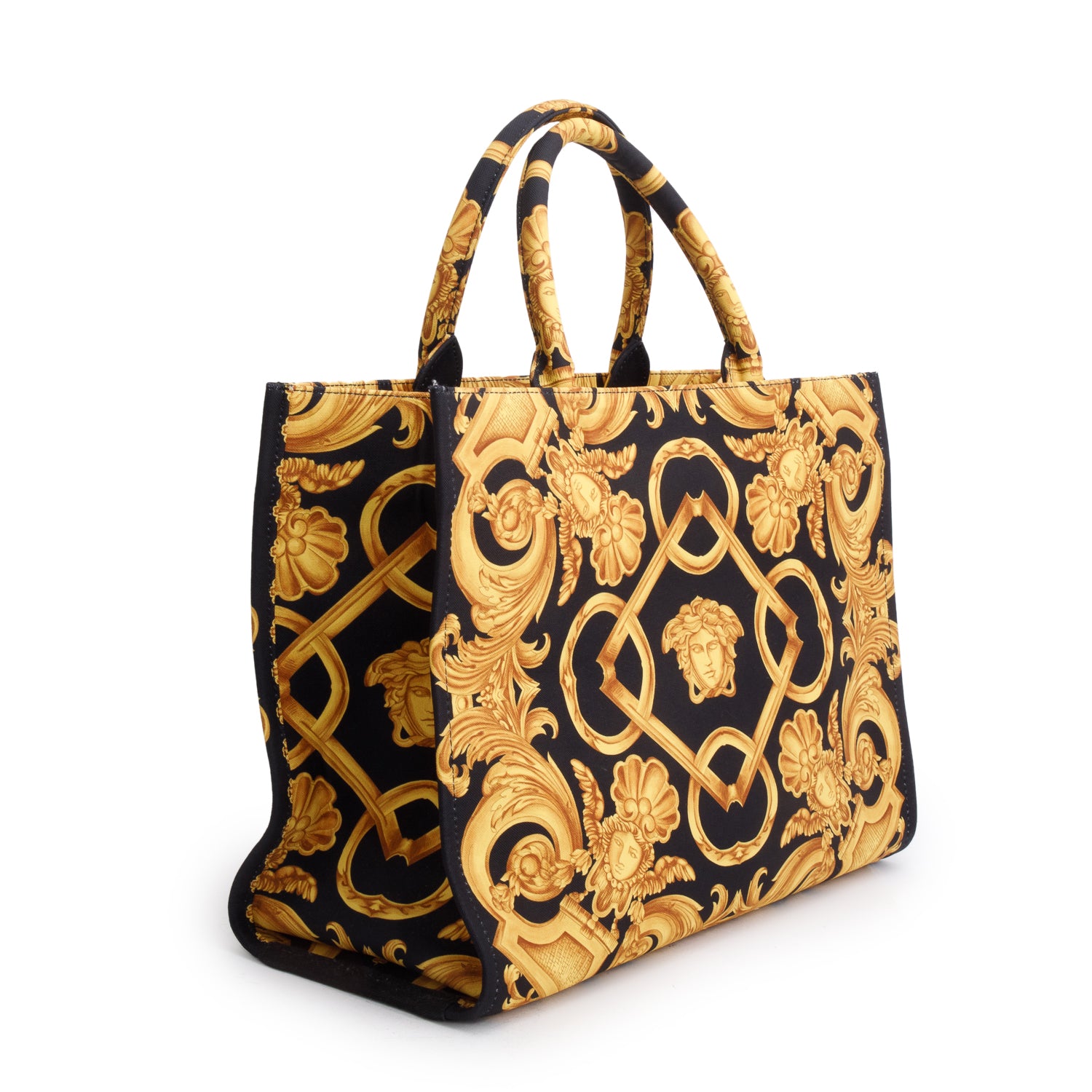 Versace Black/Gold Barocco Canvas Large Tote w/ Strap