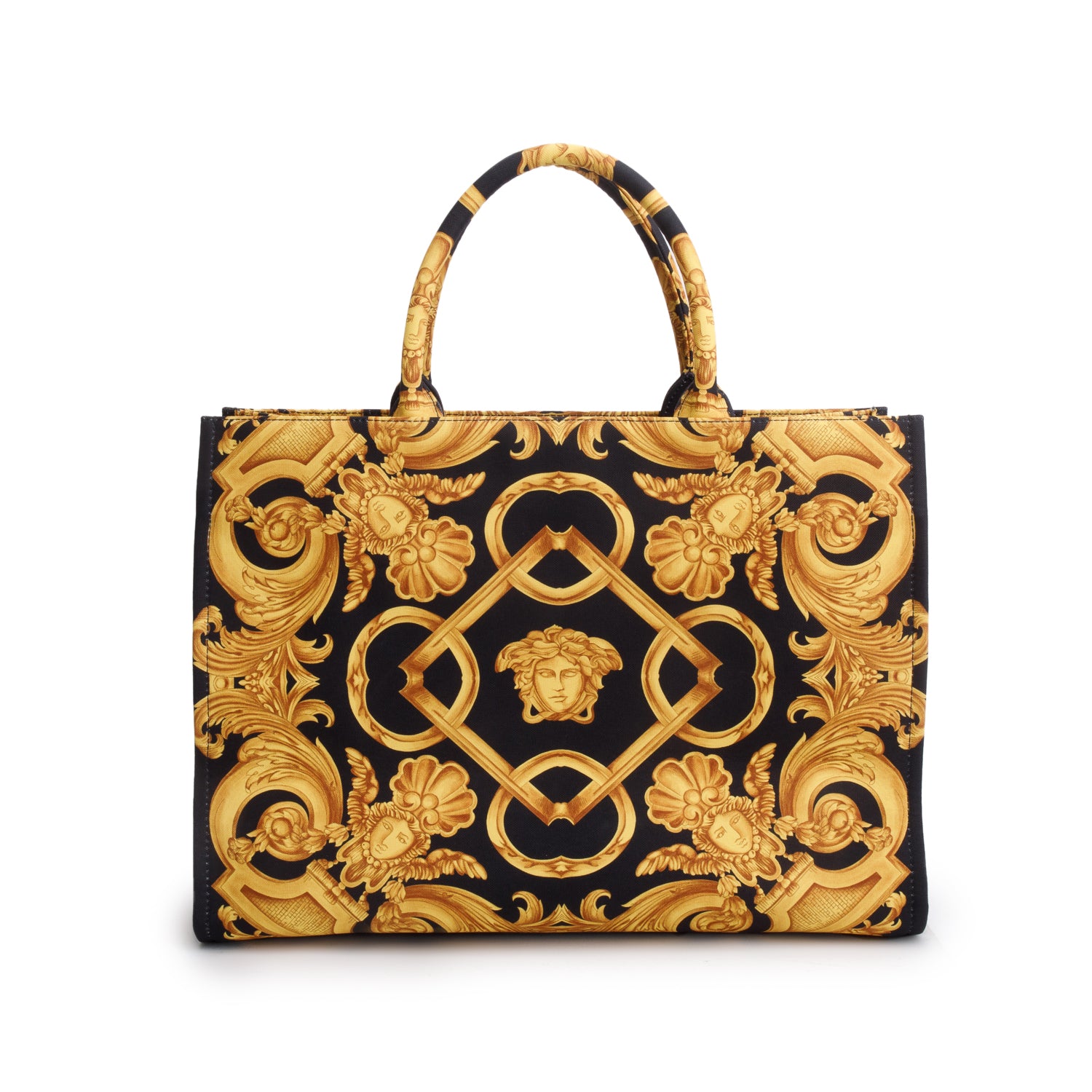 Versace Black/Gold Barocco Canvas Large Tote w/ Strap