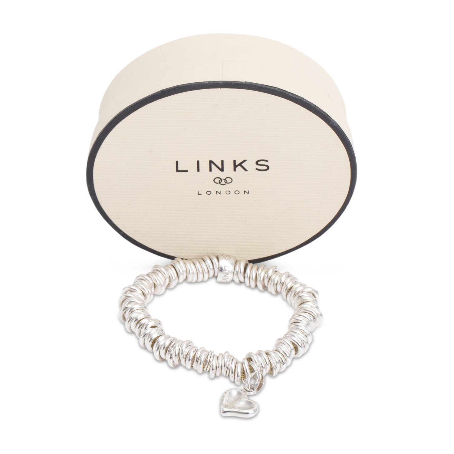 Links of London Sterling Silver Sweetie Thumbprint Heart Charm Bracelet w/ Box