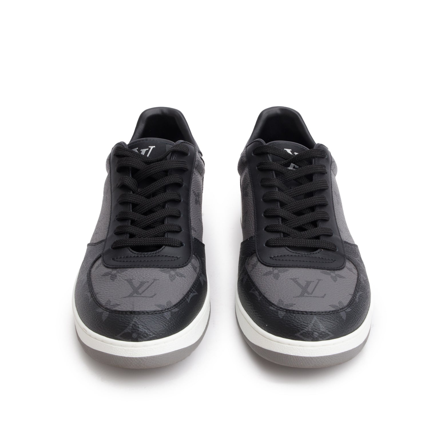Louis Vuitton Monogram Eclipse Reverse Canvas Black Leather Frontrow Sneakers, Men's Size 9 w/ Box