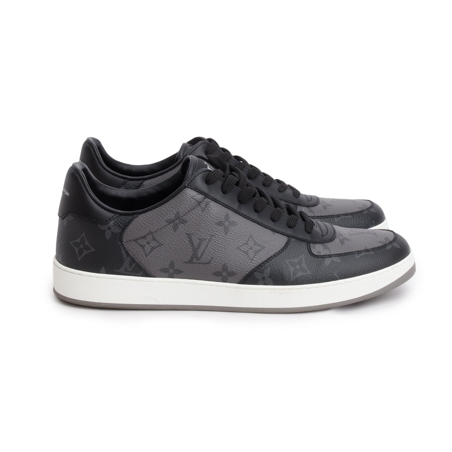 Louis Vuitton Monogram Eclipse Reverse Canvas Black Leather Frontrow Sneakers, Men's Size 9 w/ Box