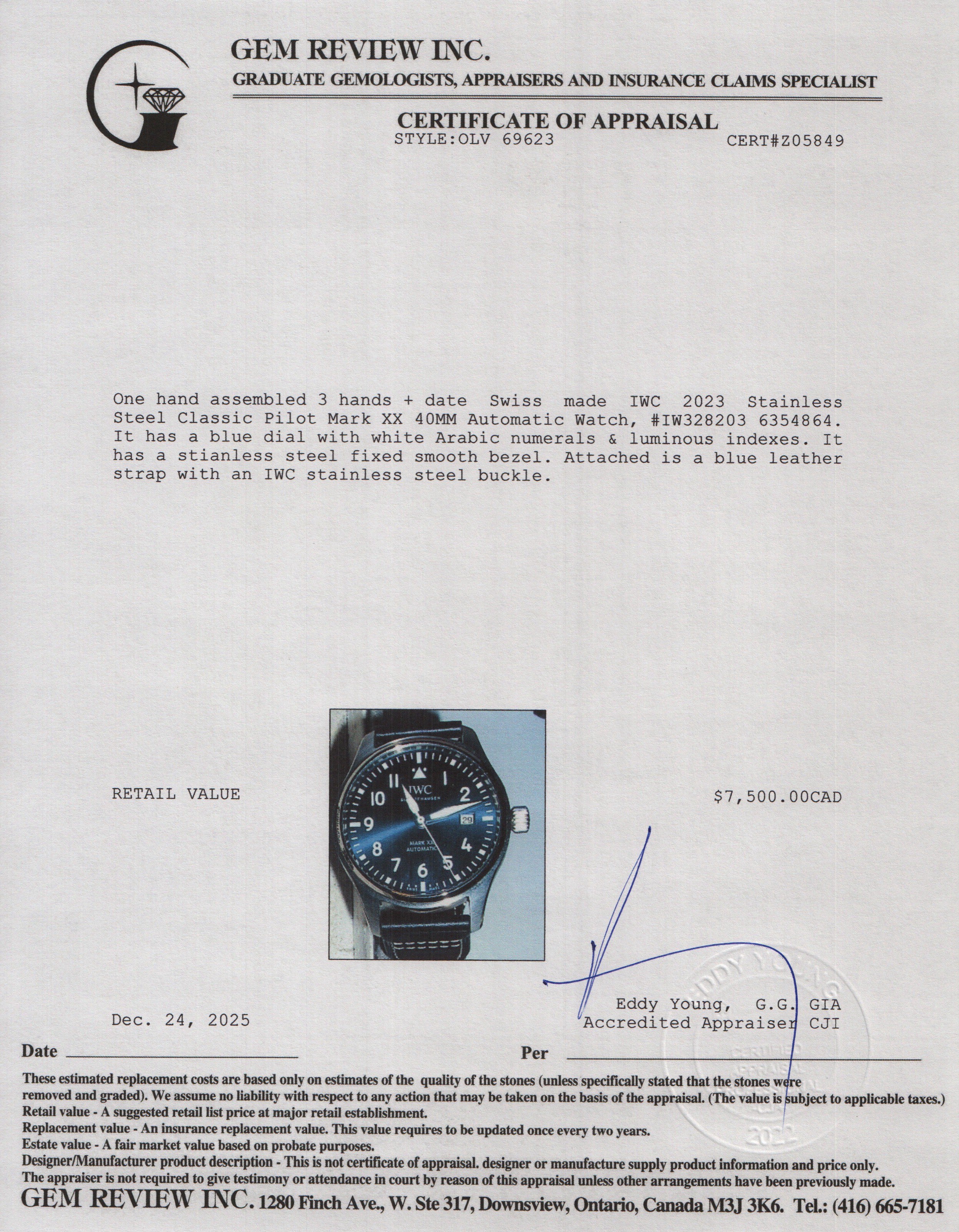 IWC 2023 Stainless Steel Classic Pilot Mark XX 40MM Automatic Watch IW328203 w/ Box & Papers